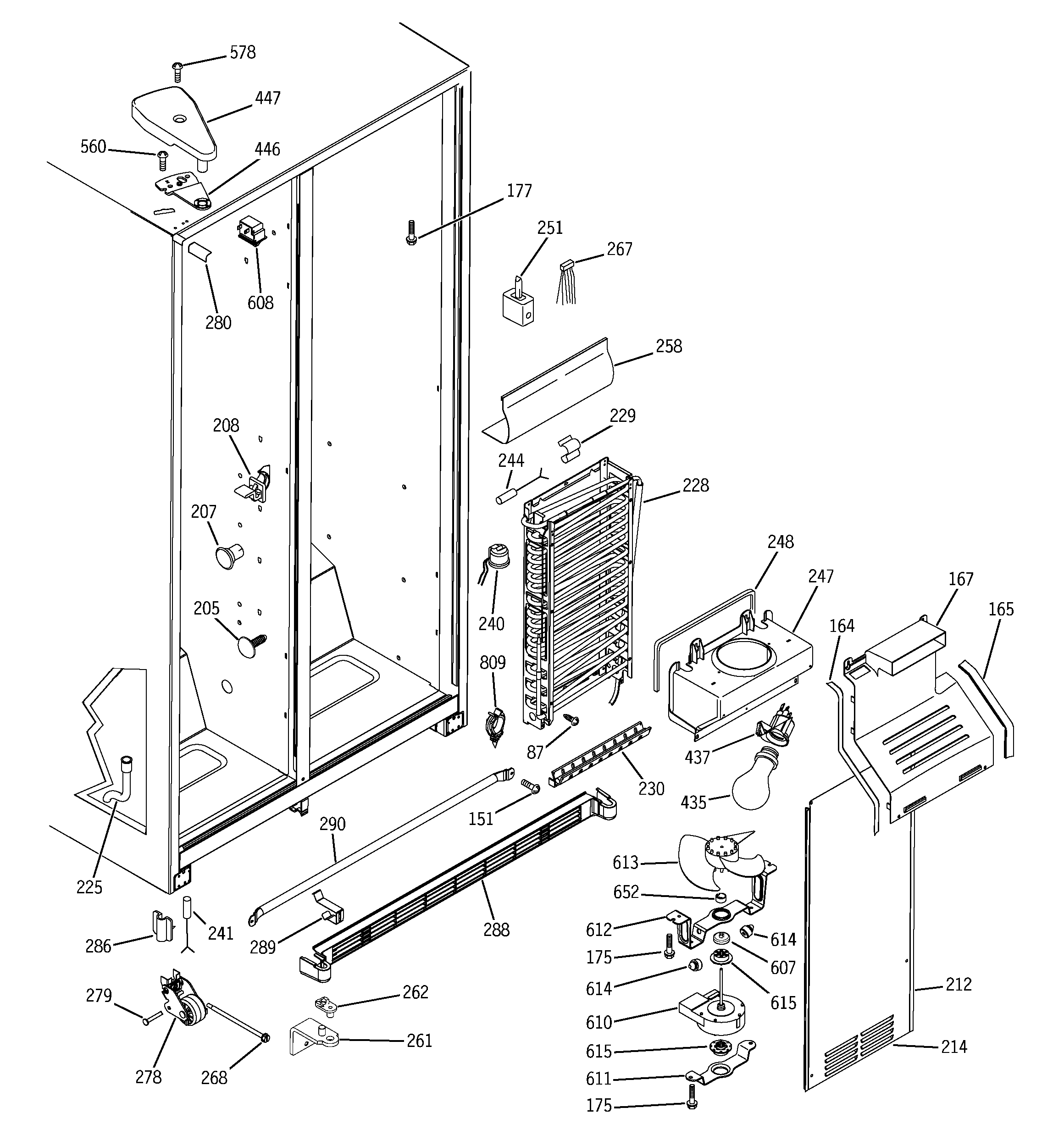 GE GSS25JEPDWW freezer section diagram