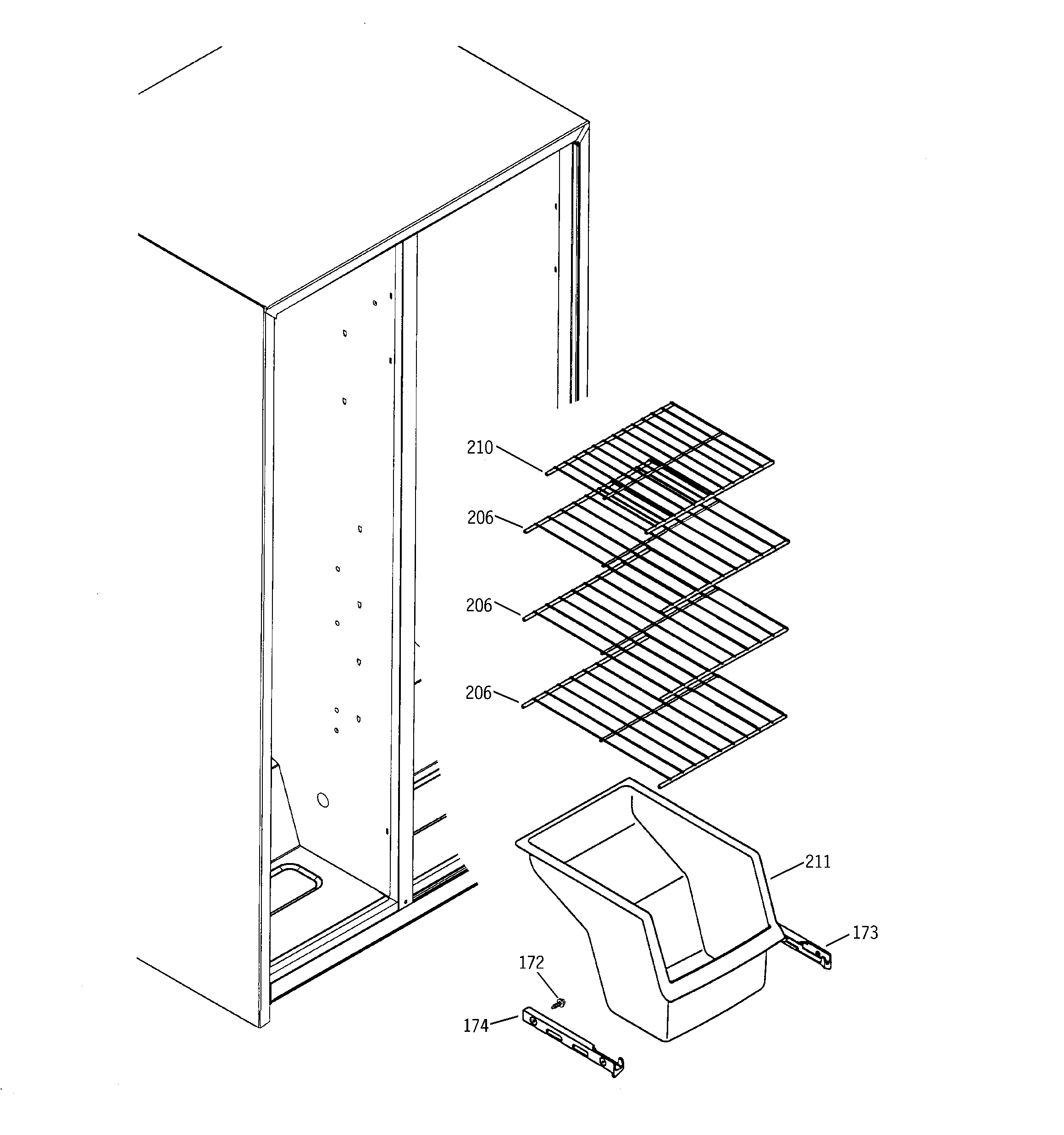 GE GSS25JEPDWW freezer shelves diagram
