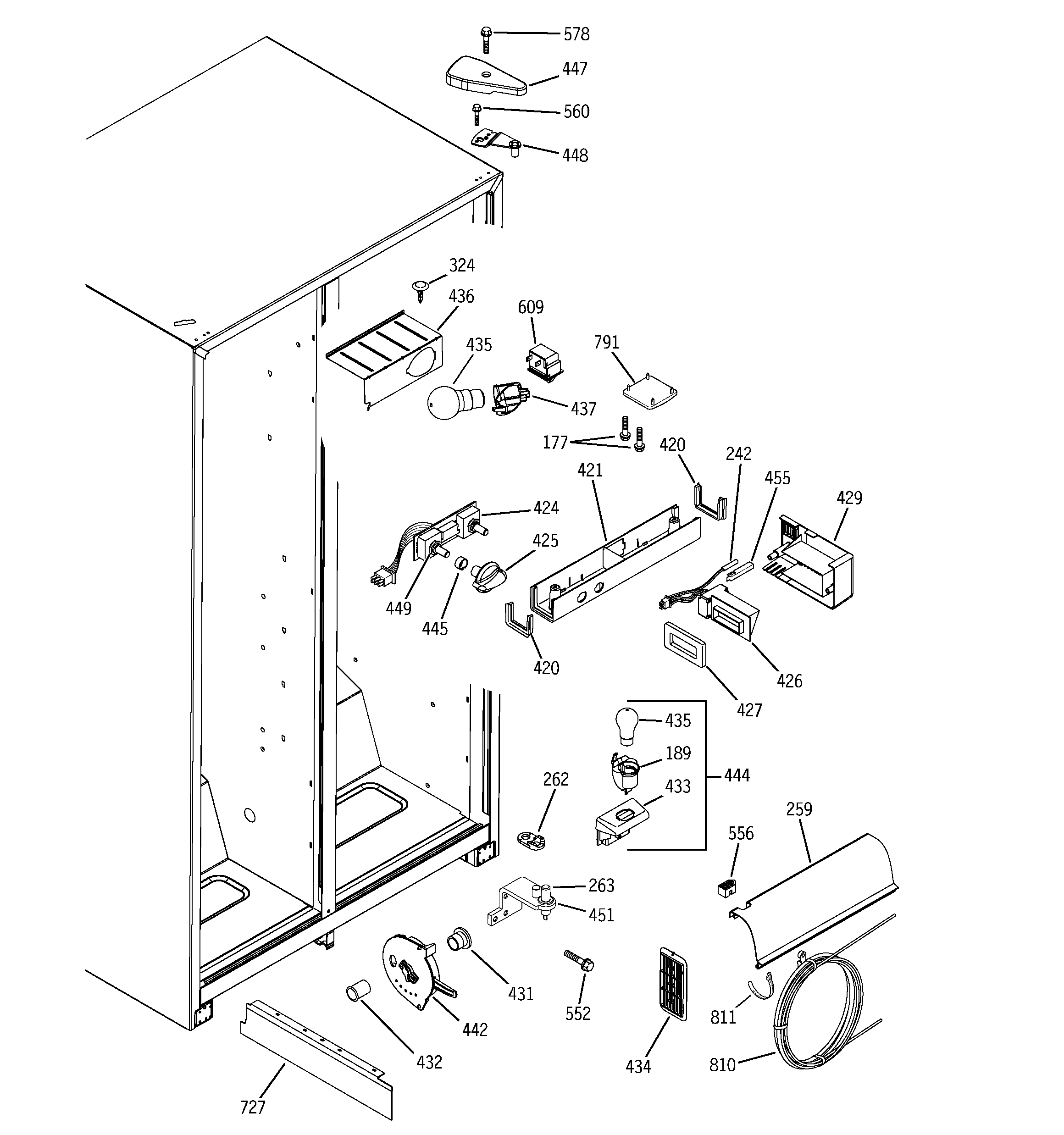 GE GSS25JEPDWW fresh food section diagram