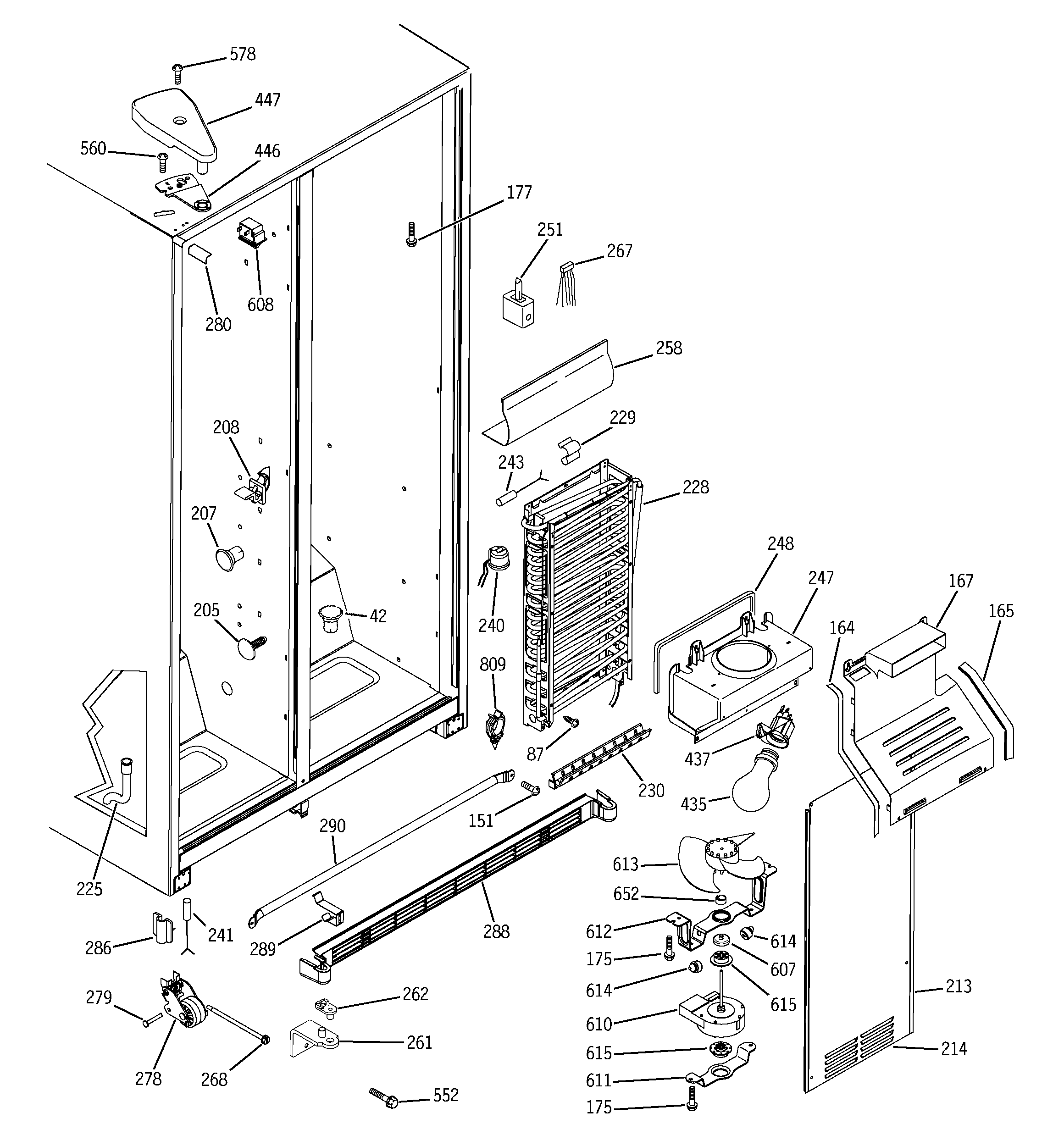 GE GSS25VFPDWW freezer section diagram