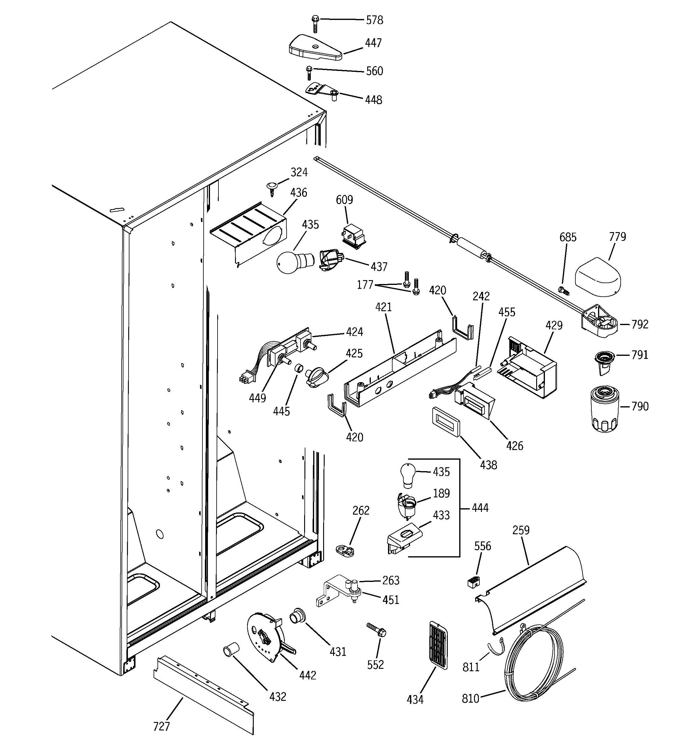 GE GSS25VFPDWW fresh food section diagram