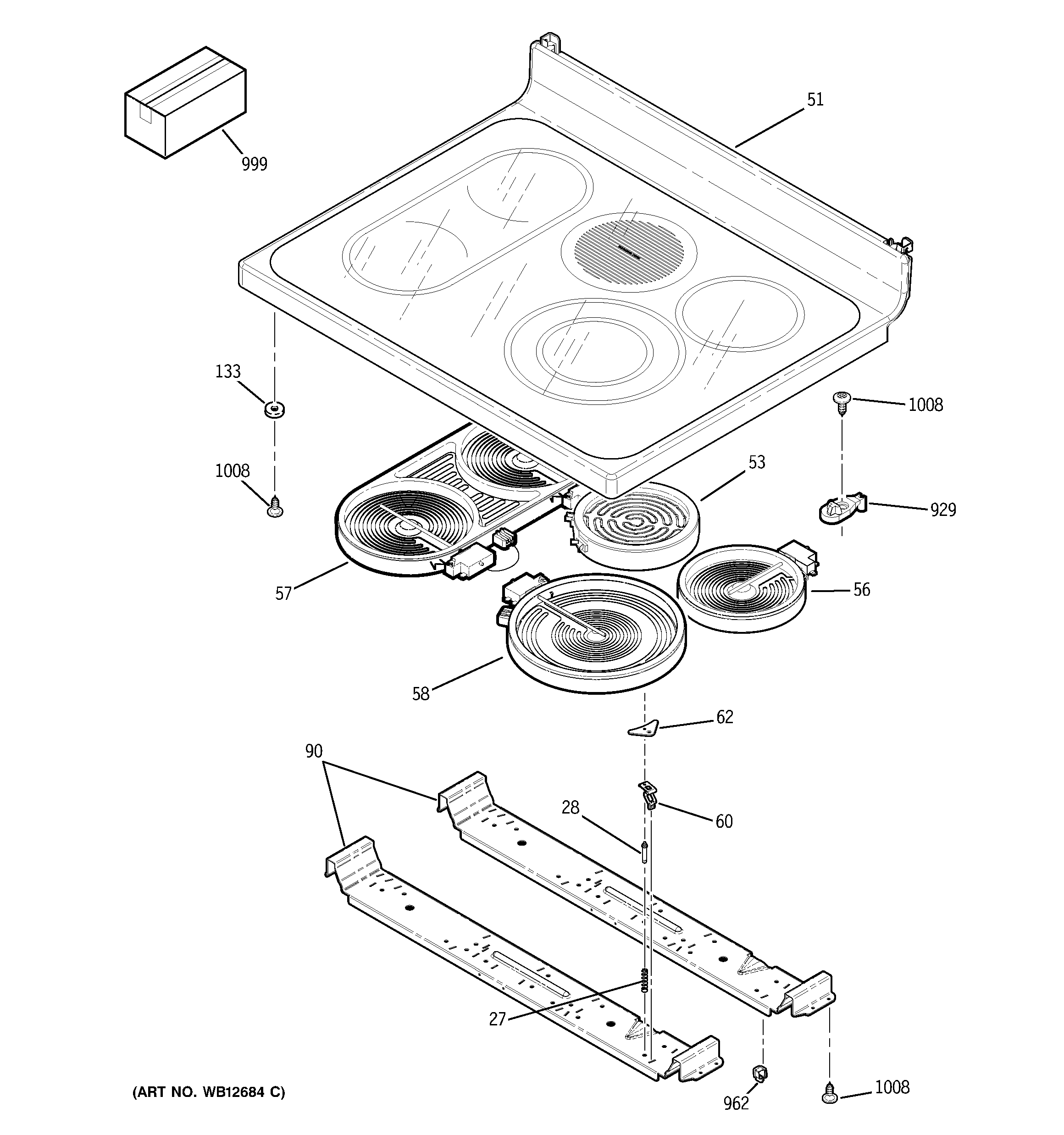 GE JBP95KF2CC cooktop diagram