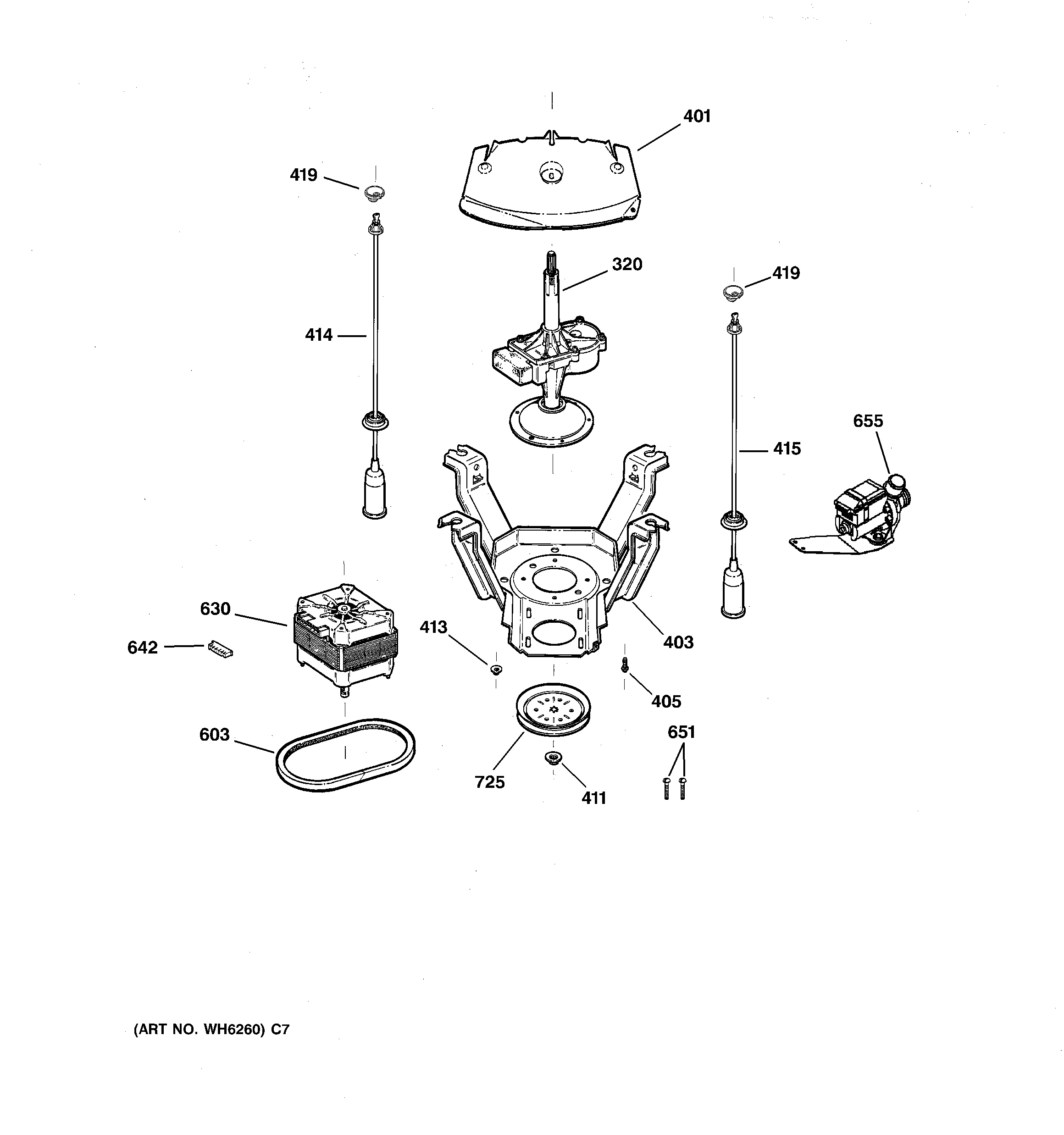GE S2000D0WW suspension, pump & drive components diagram