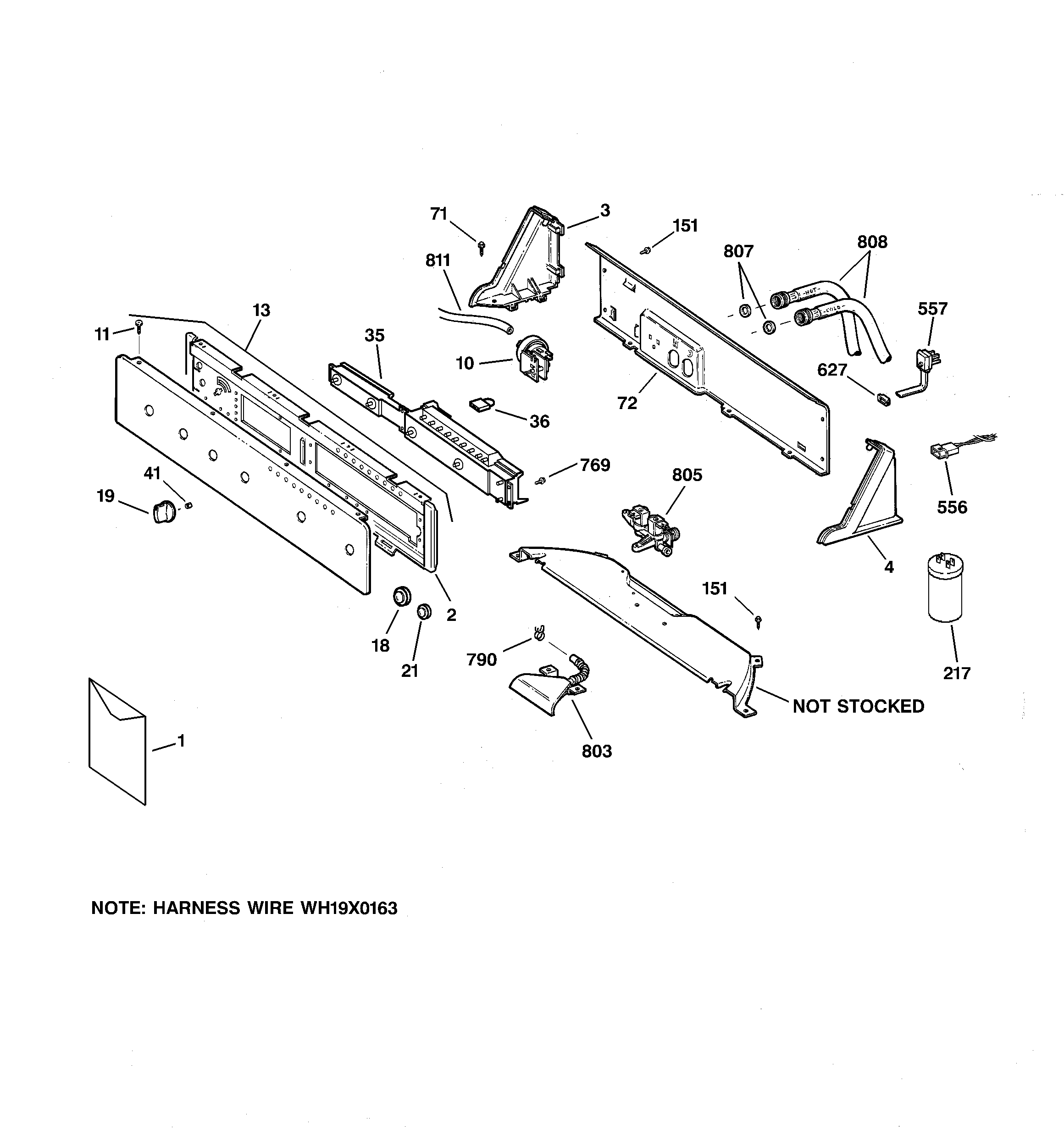 GE WNRE6280D0WW controls & backsplash diagram
