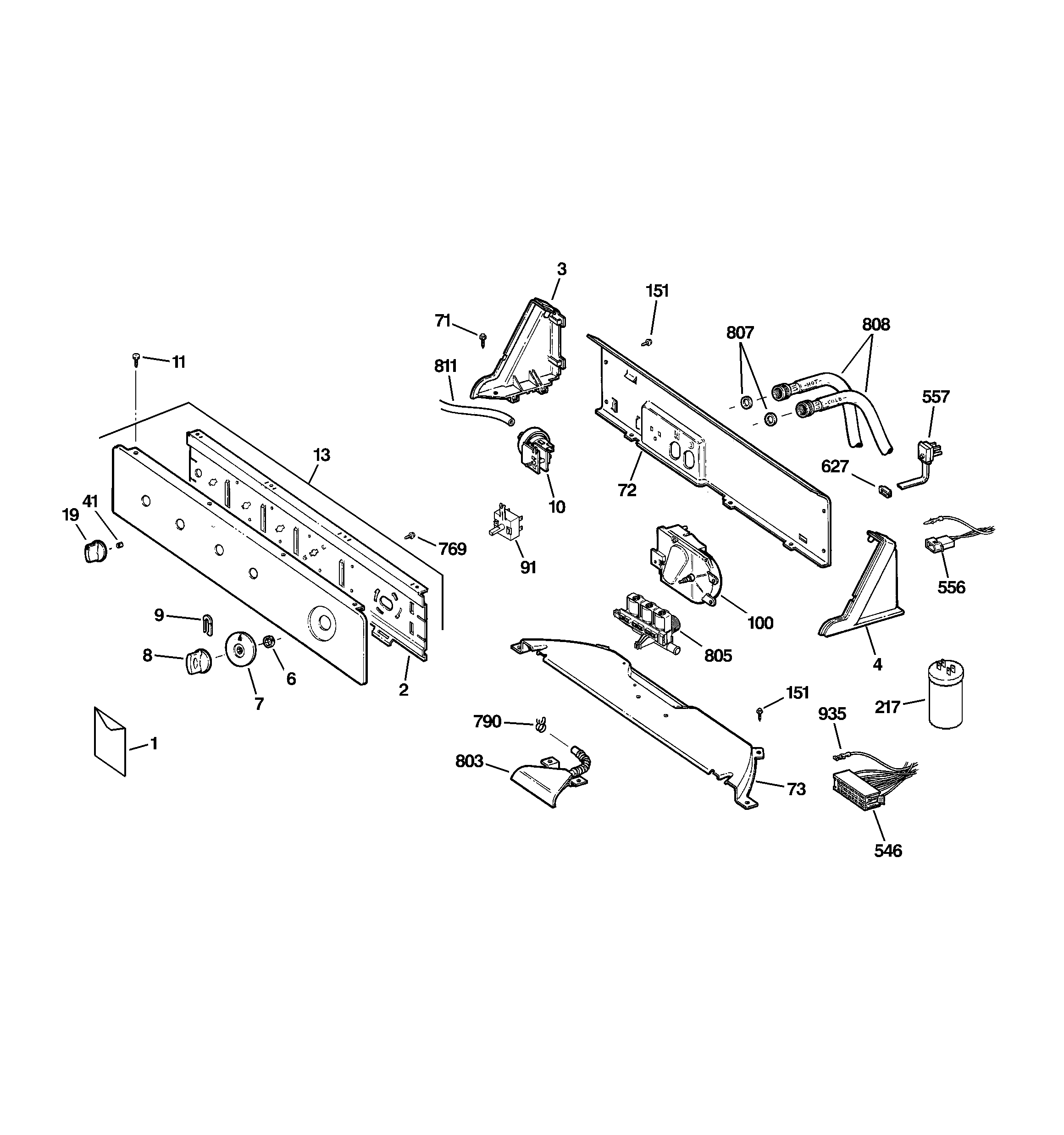 GE WDSR2080D0CC controls & backsplash diagram