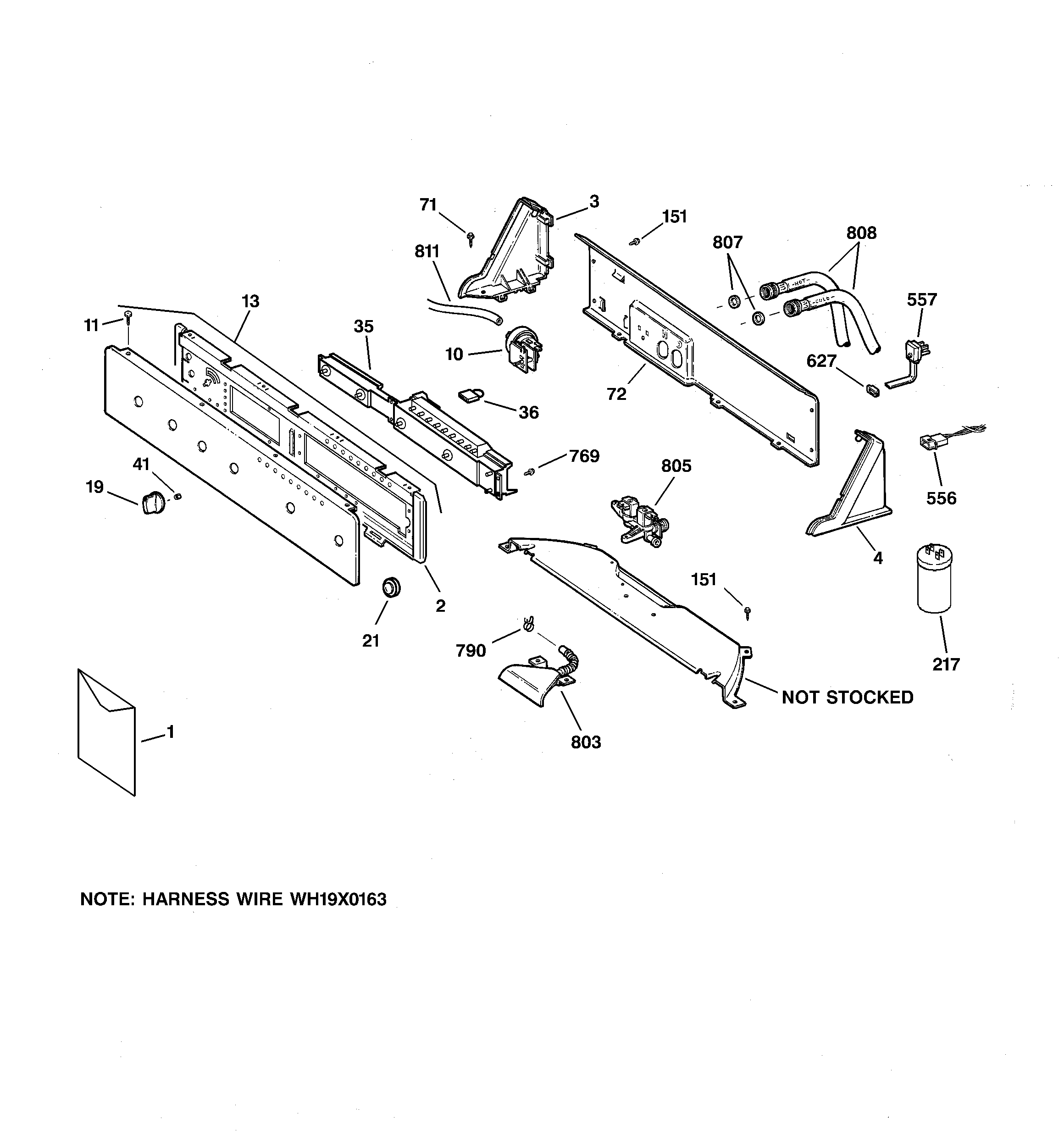 GE WWSE5240D0CC controls & backsplash diagram