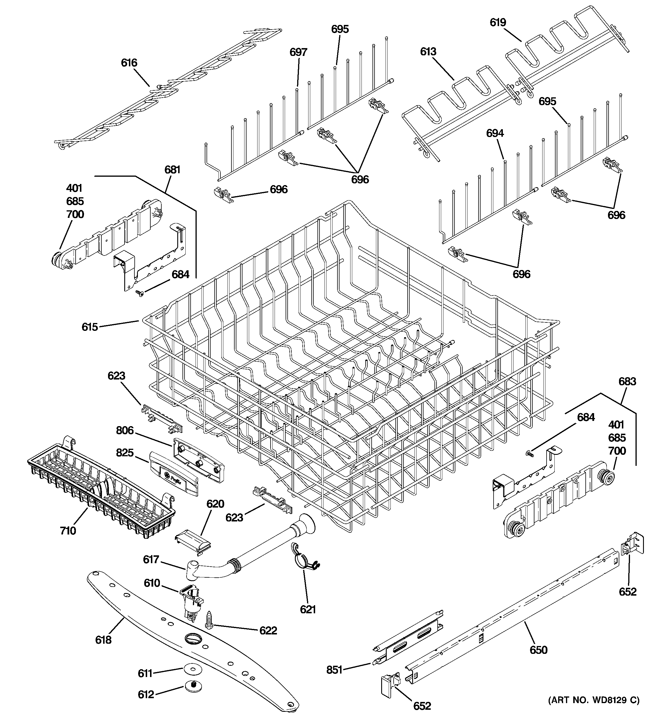GE PDW8880J00SS upper rack assembly diagram