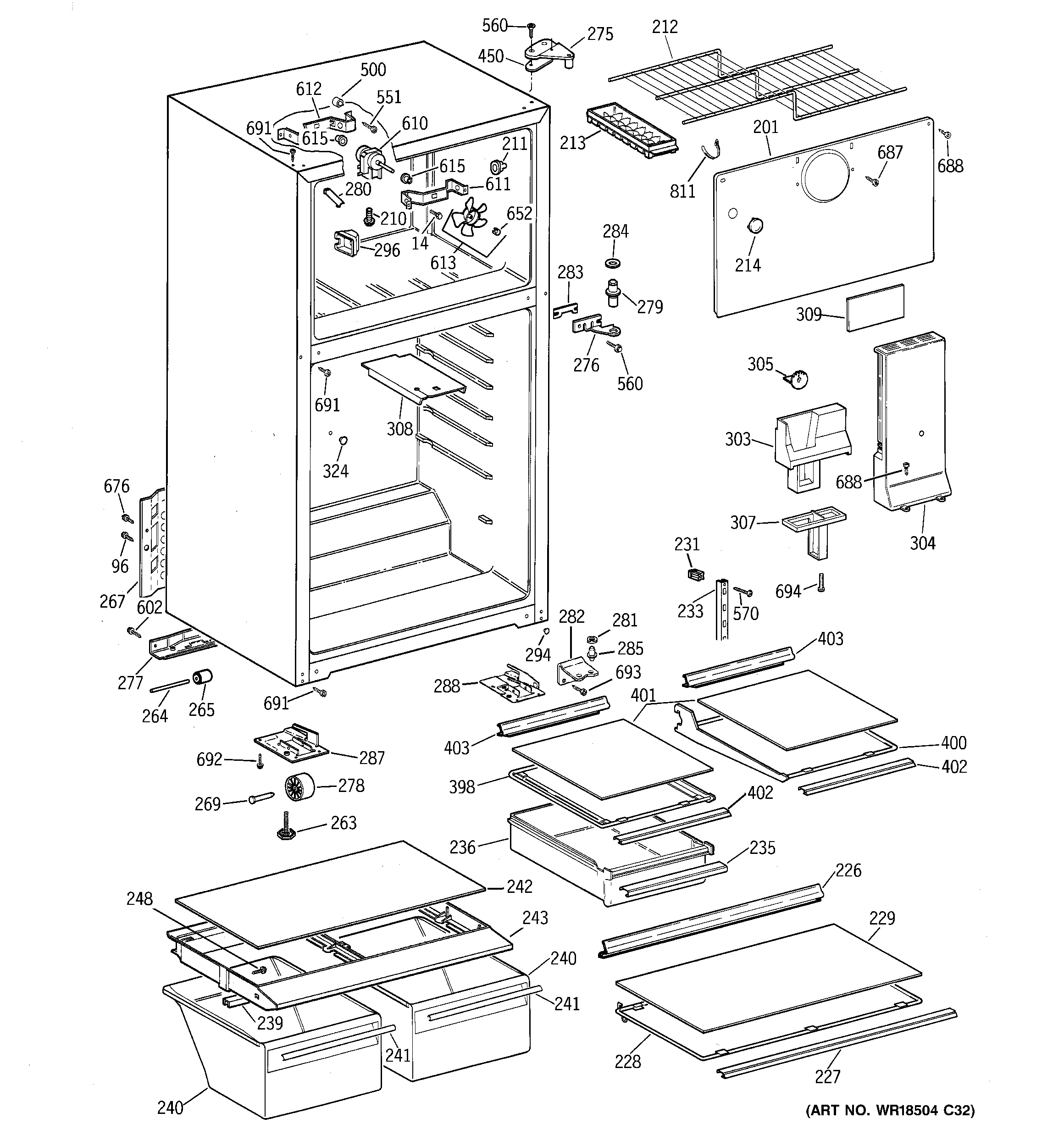 GE GTT18HBMERWW cabinet diagram