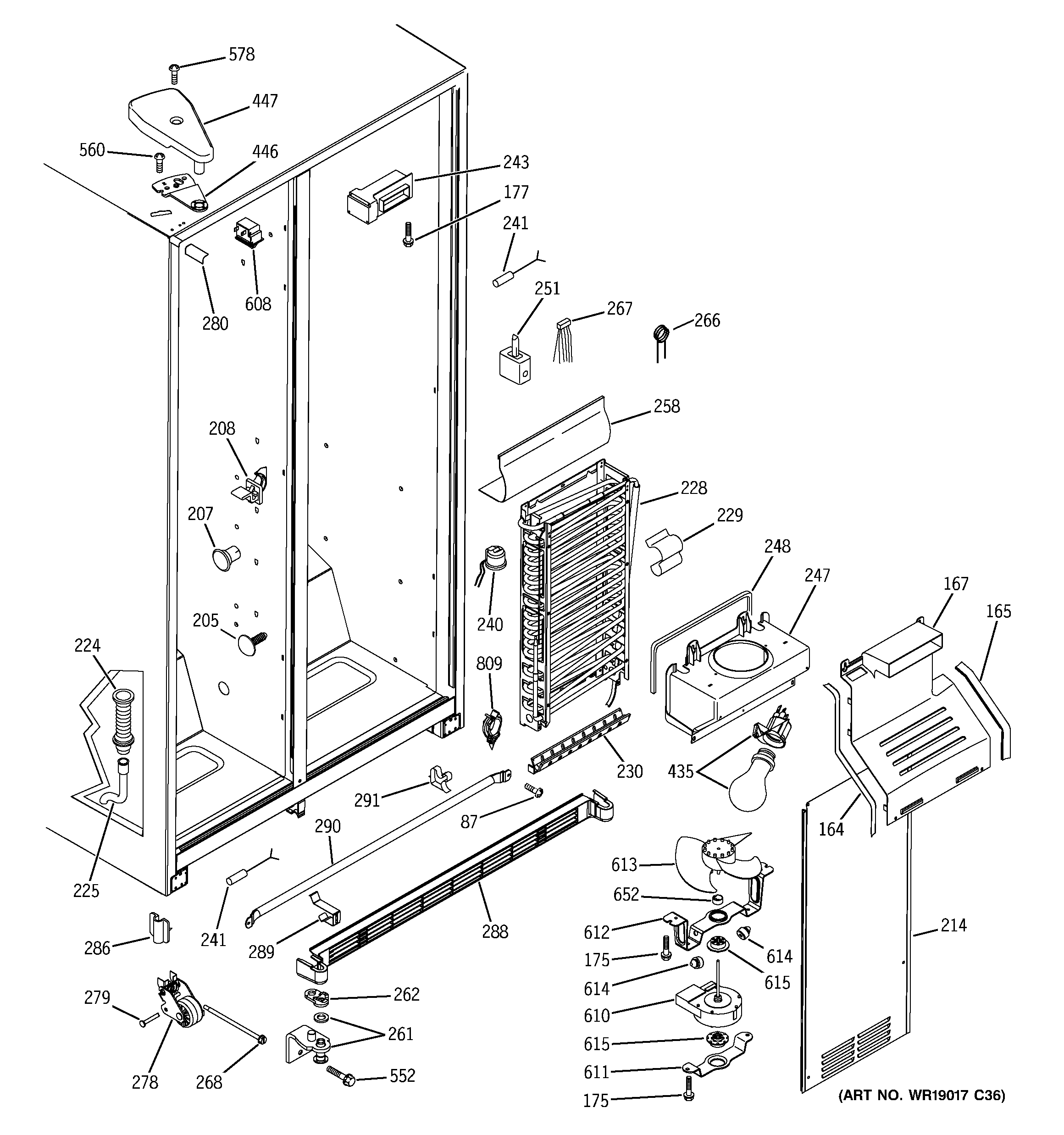 GE GSZ25SGMABS freezer section diagram