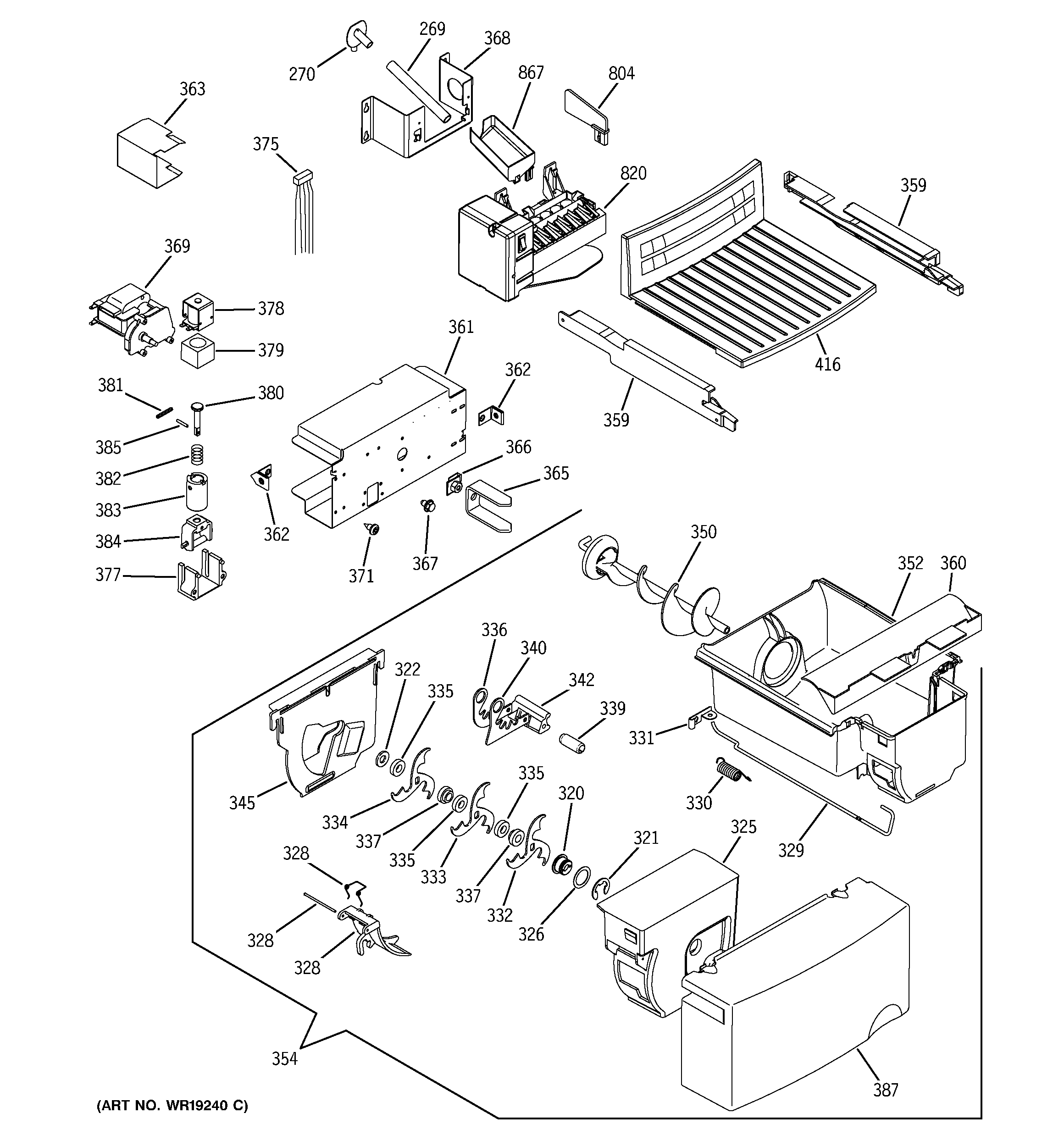 GE GSZ25SGMABS ice maker & dispenser diagram