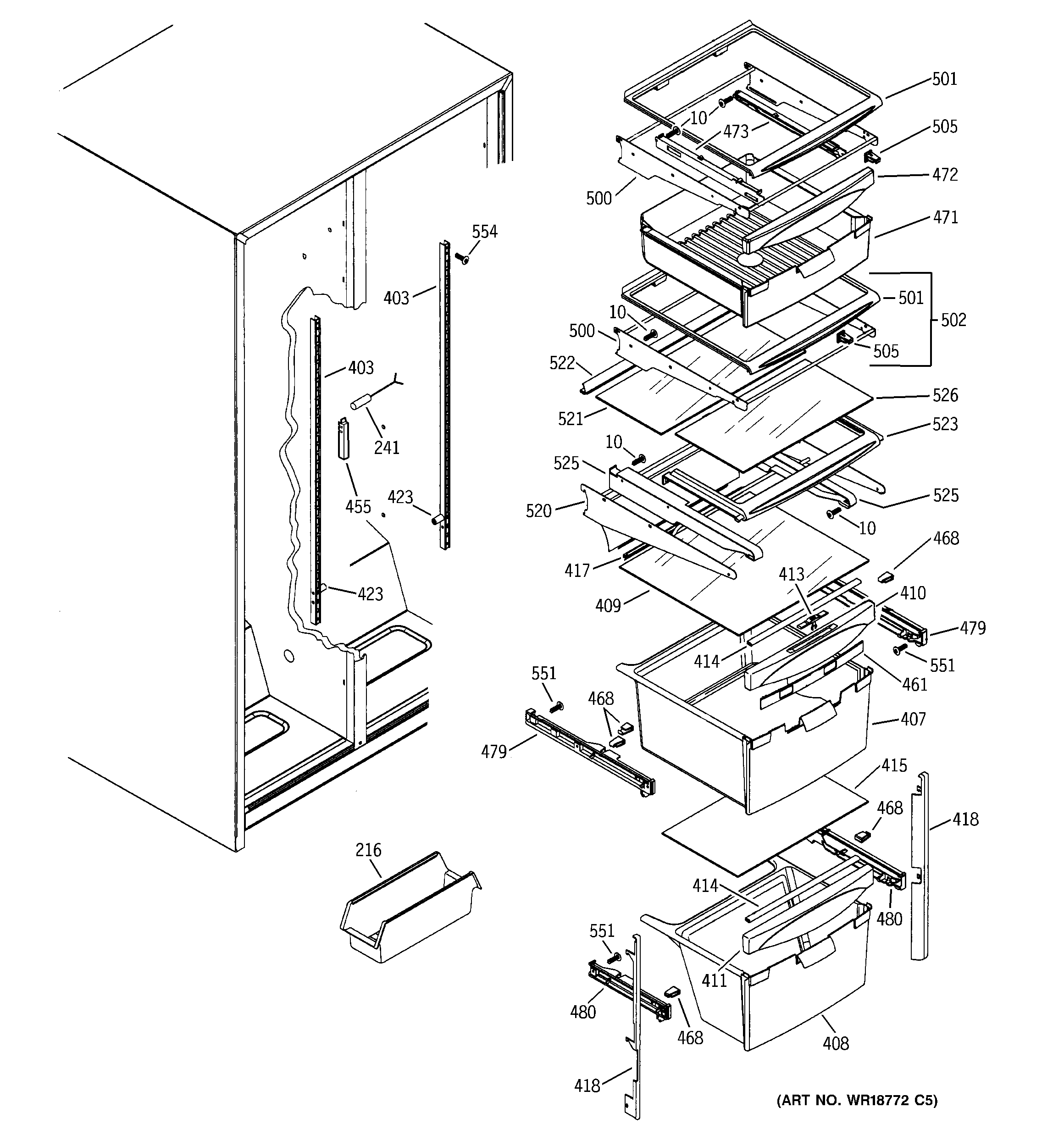 GE GSZ25SGMABS fresh food shelves diagram