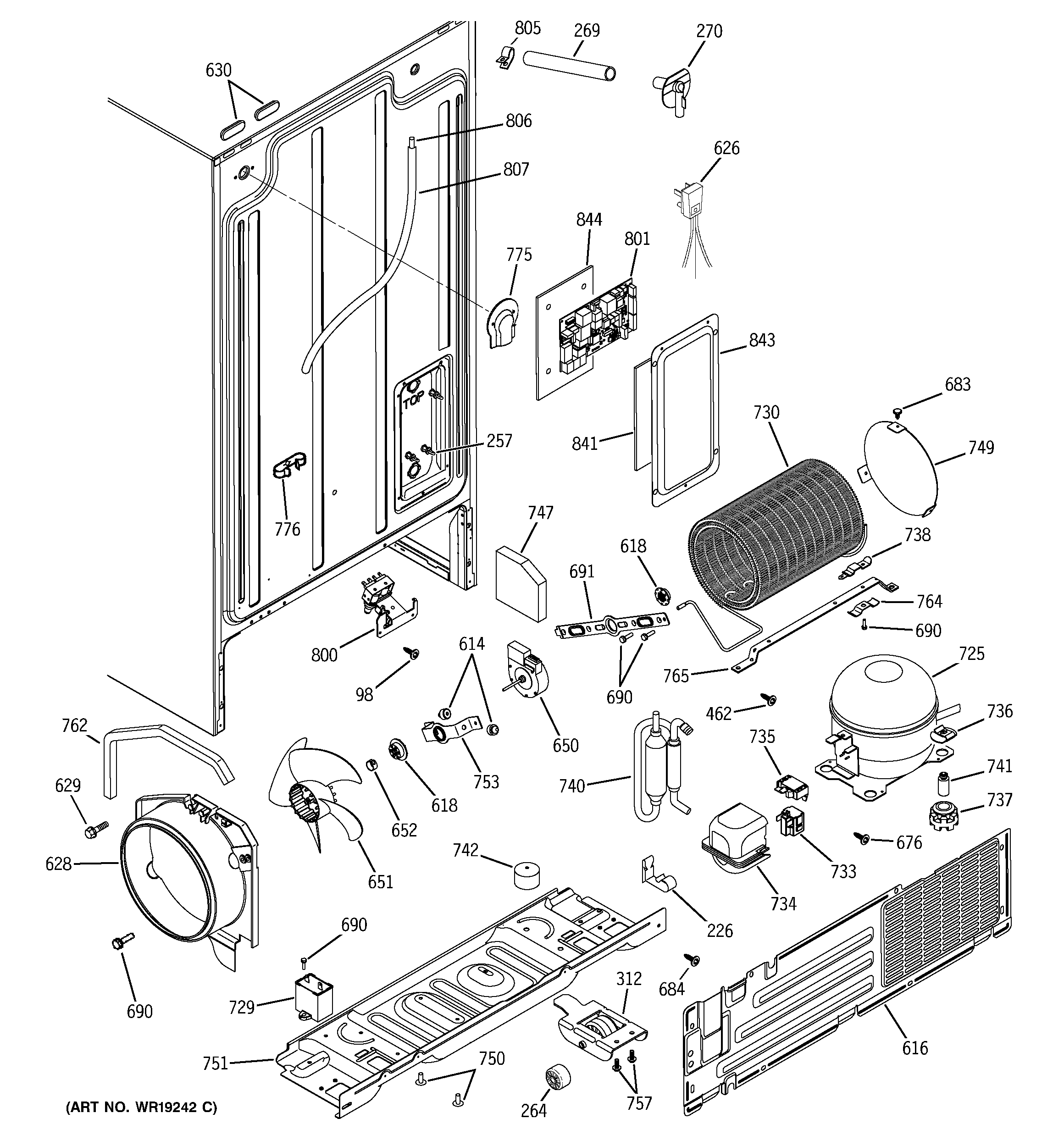 GE GSZ25SGMABS sealed system & mother board diagram