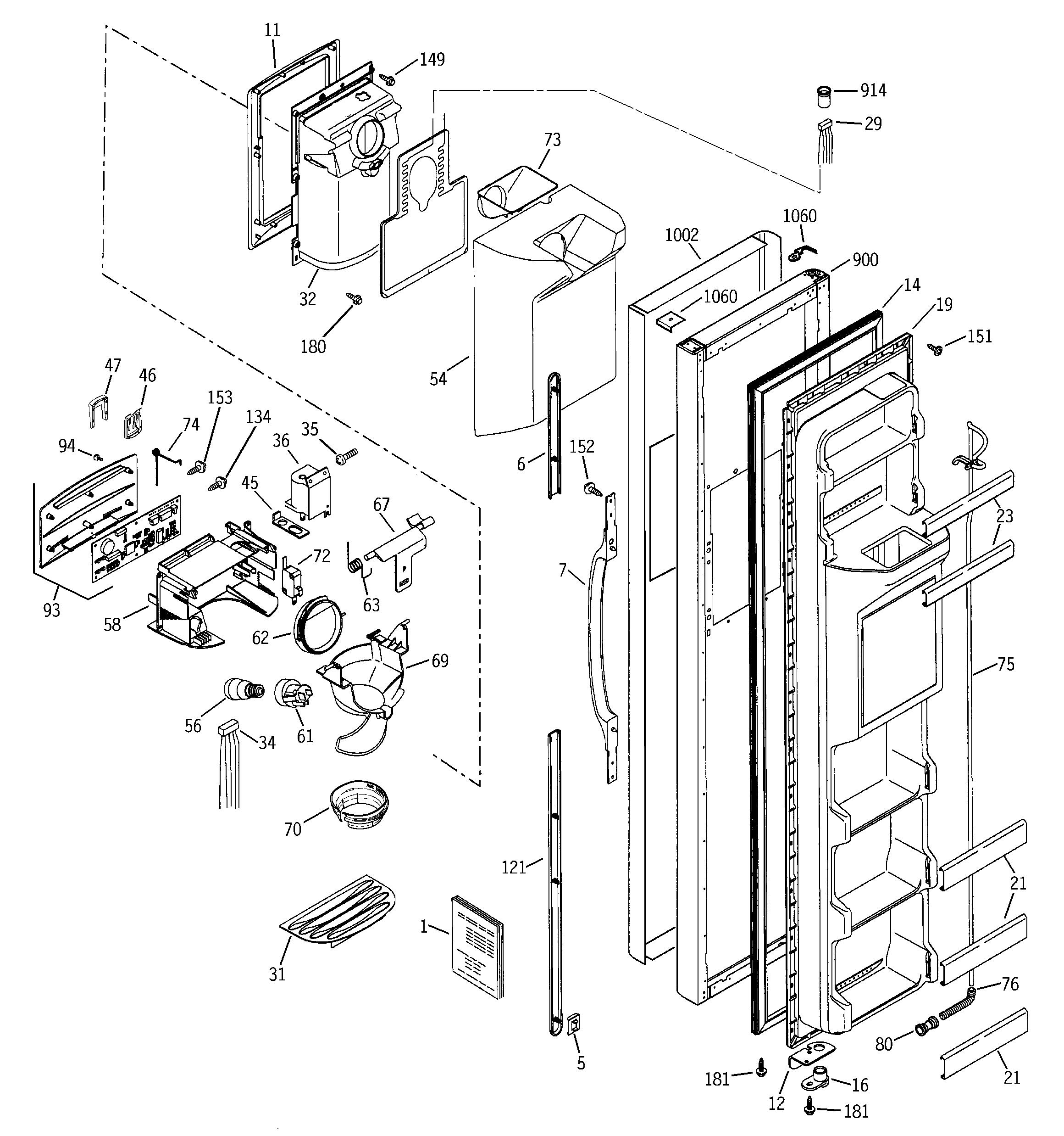 GE PSA22SIMDFBS freezer door diagram