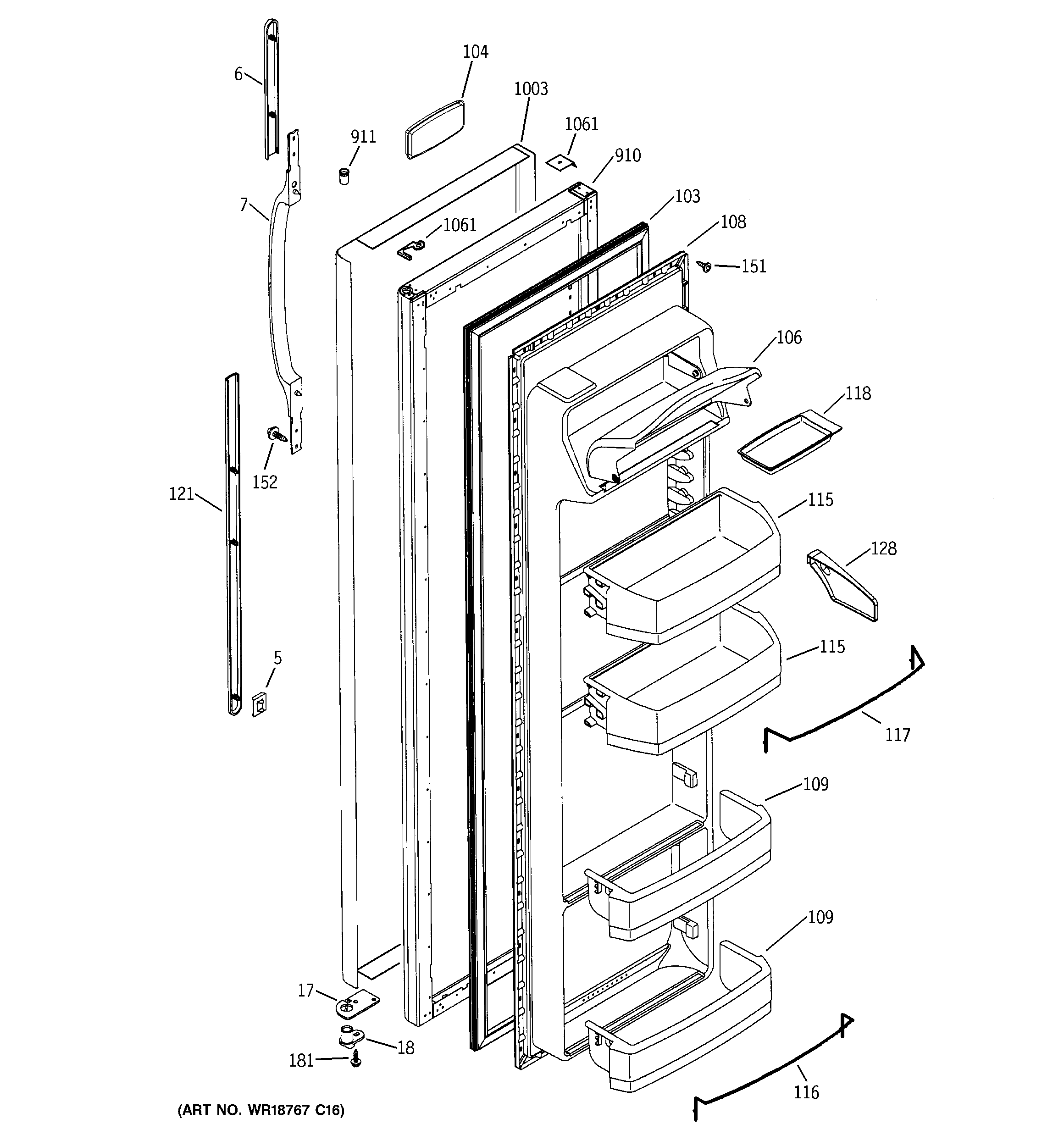 GE PSA22SIMDFBS fresh food door diagram
