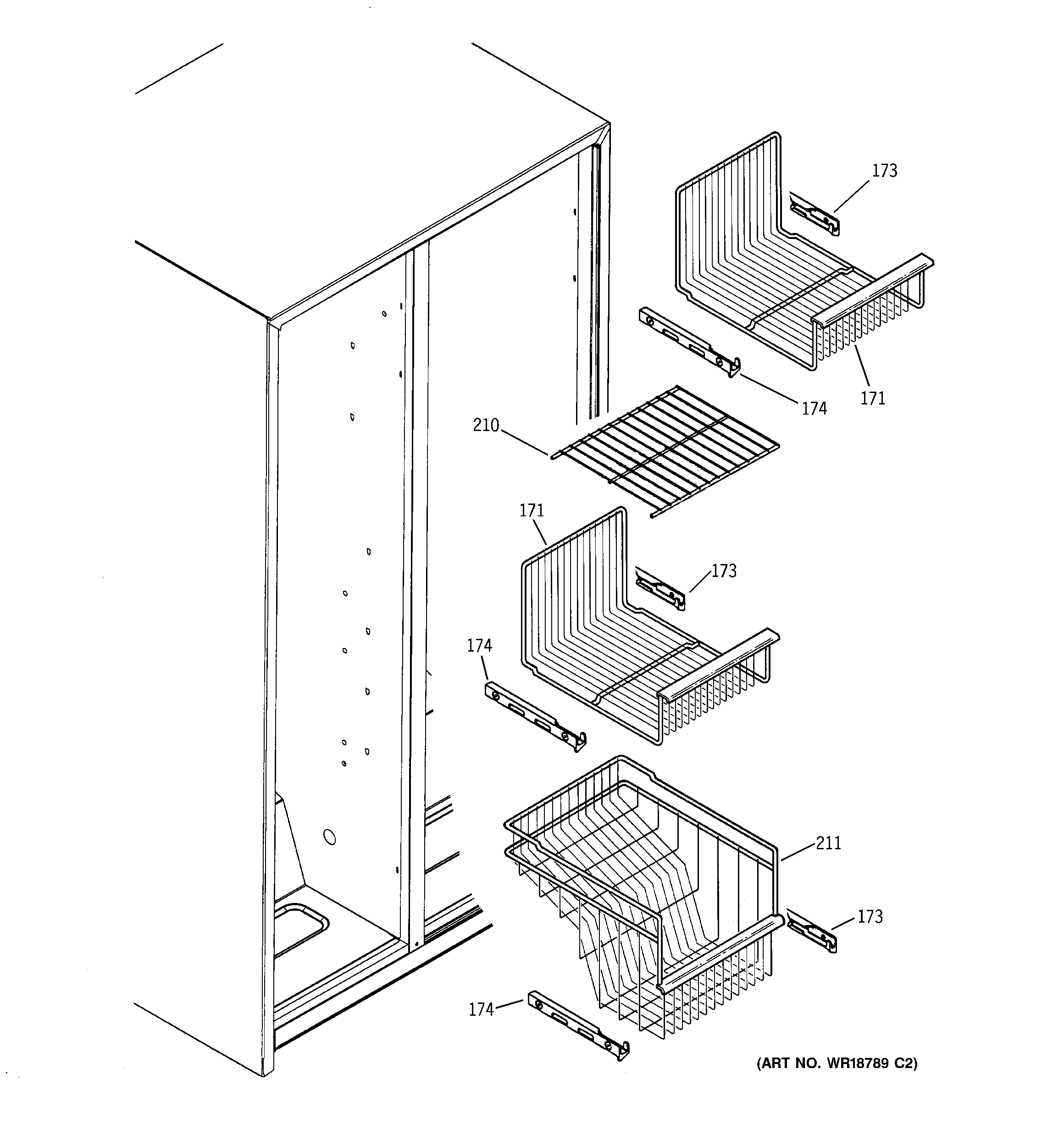 GE PSA22SIMDFBS freezer shelves diagram