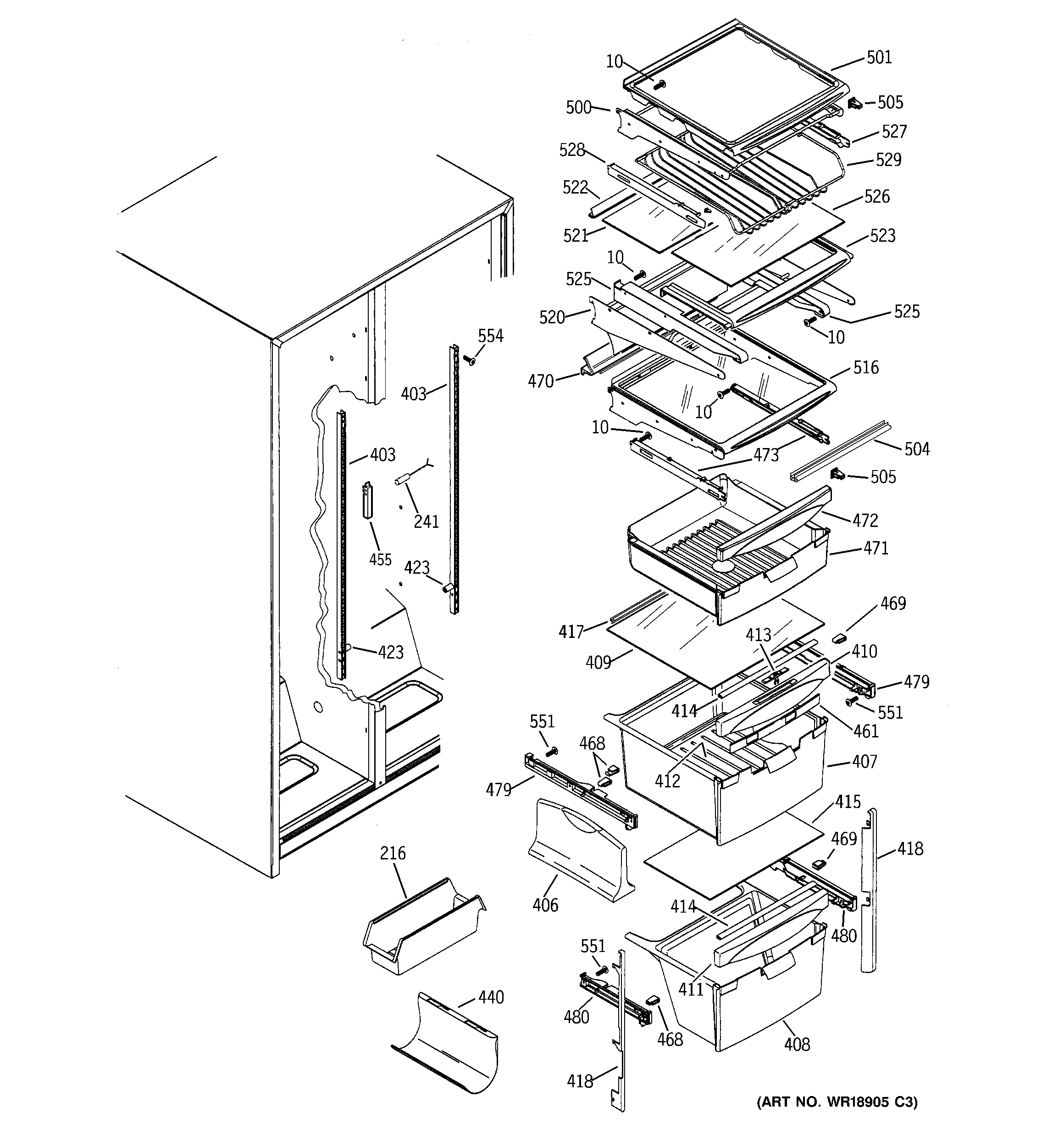 GE PSG22SIMDFBS fresh food shelves diagram