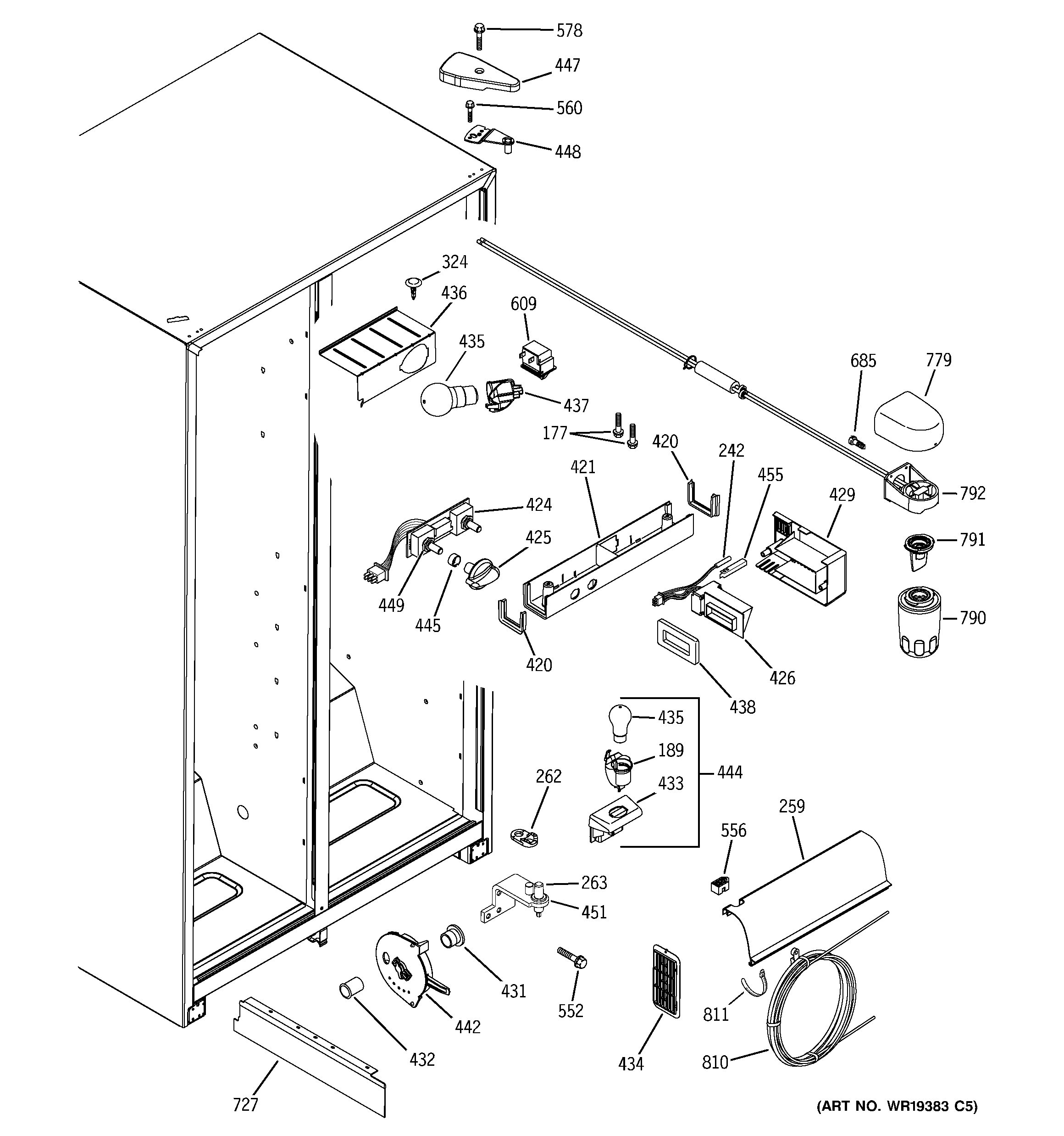 GE GSS22VFPDWW fresh food section diagram