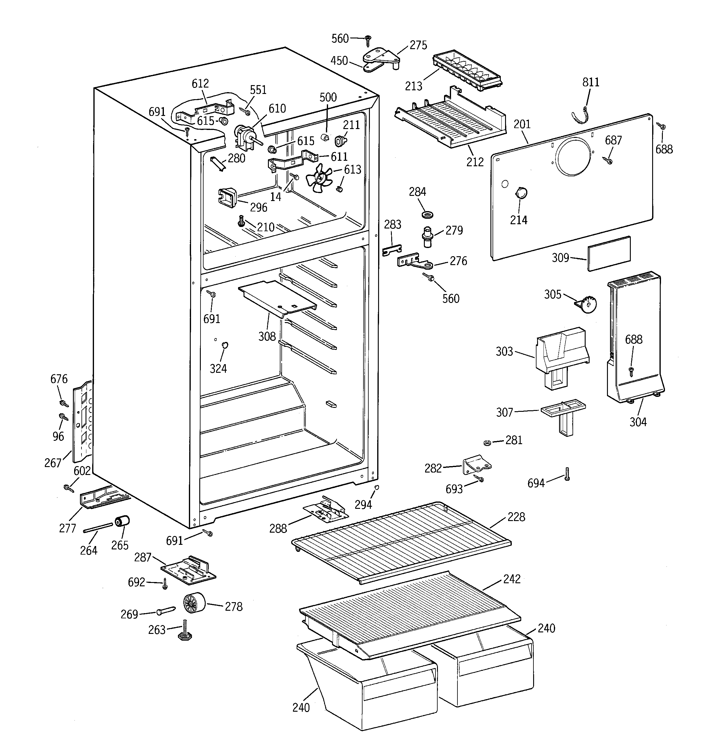 GE GTR18BBMERCC cabinet diagram
