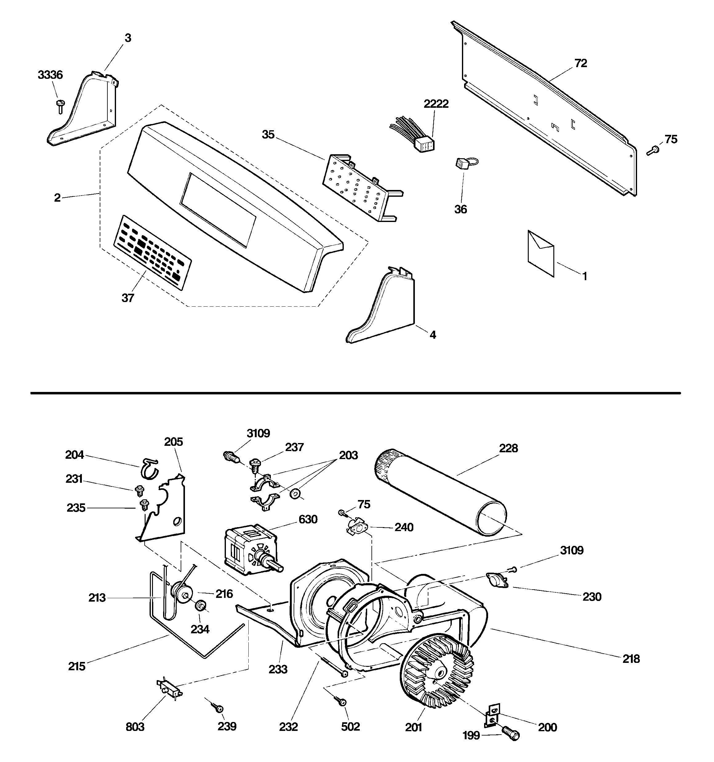 GE DPSB619GD0WW backsplash, blower & motor diagram