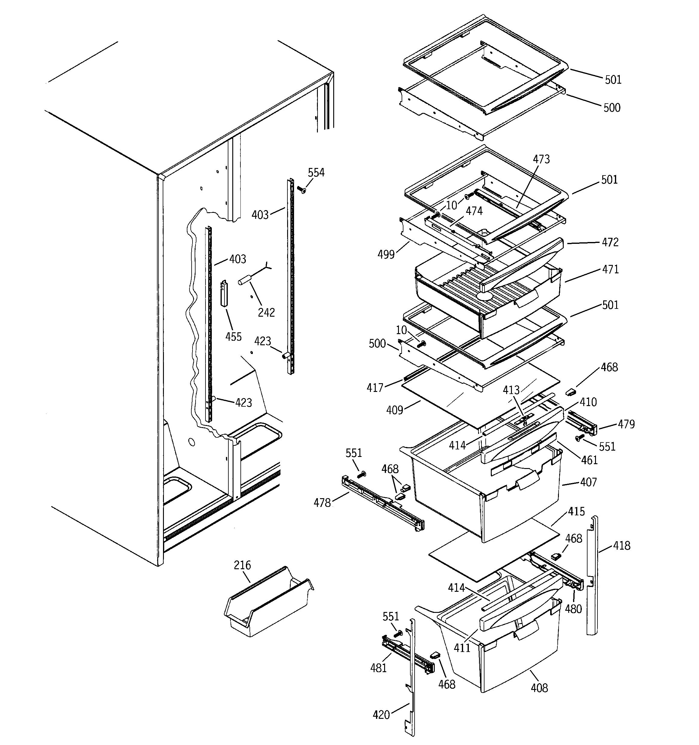 GE GSS22WGPCWW fresh food shelves diagram