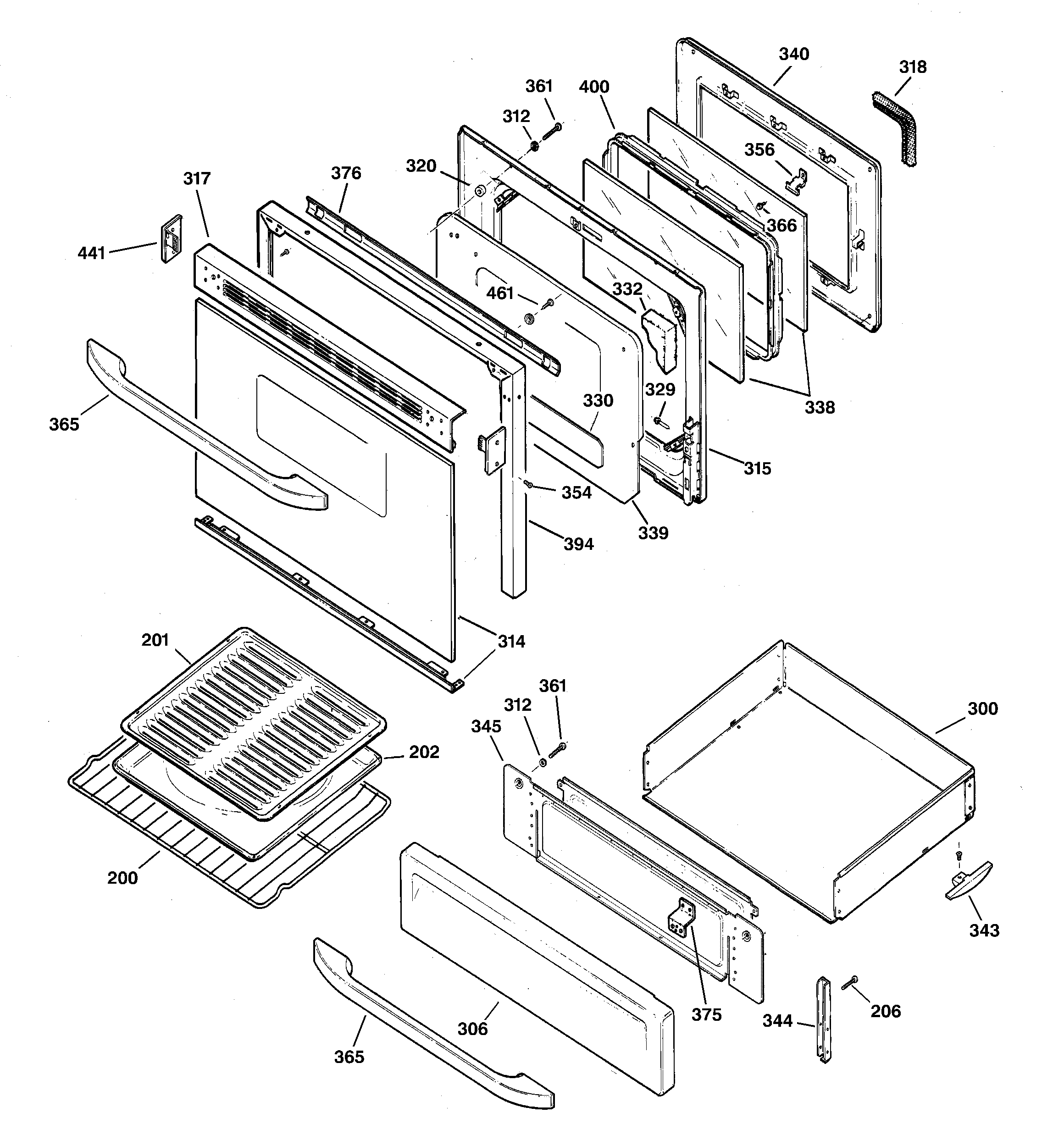 GE JGBP33SEH1SS door & drawer parts diagram