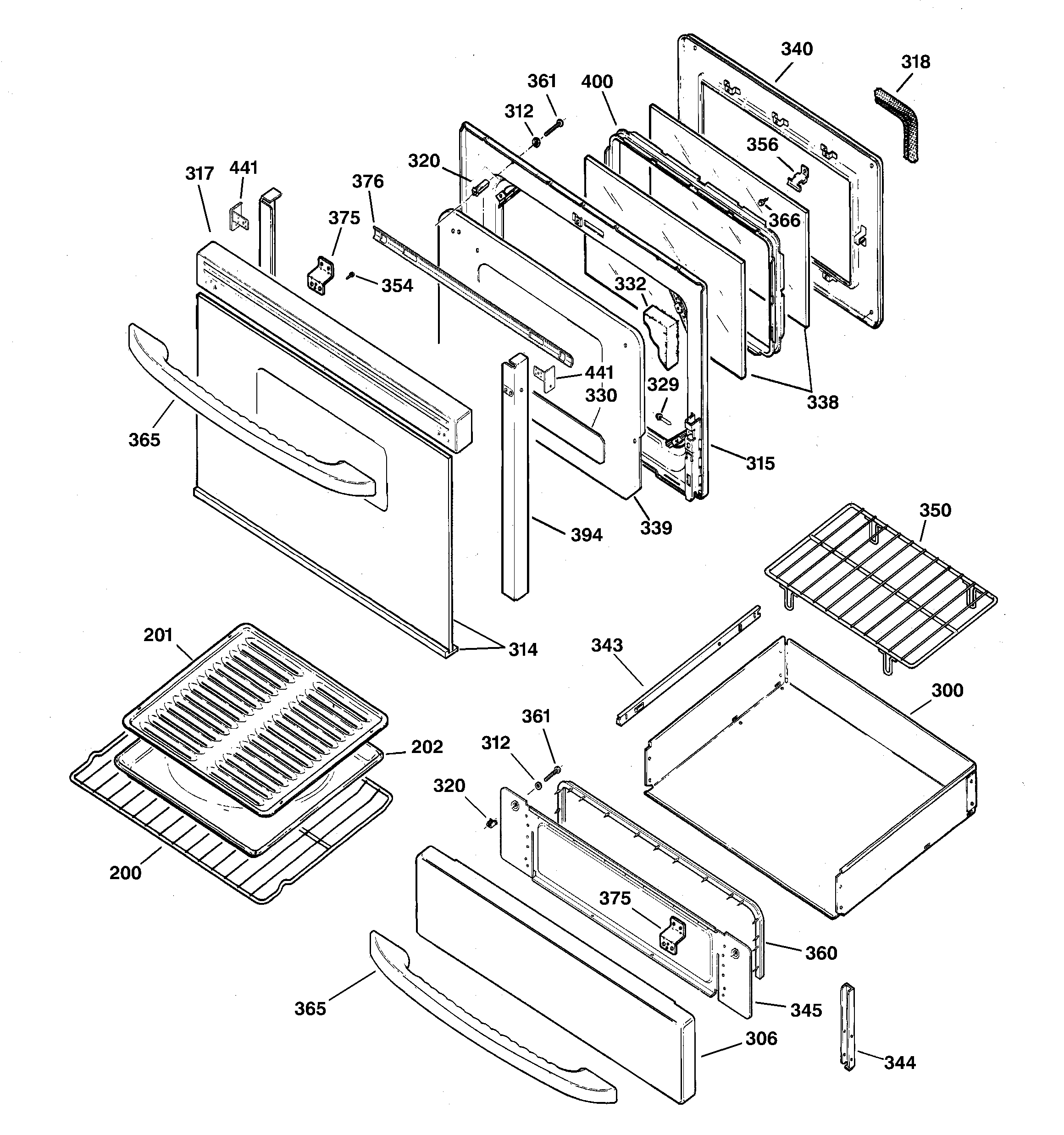 GE JGBP85SEH1SS door & drawer parts diagram