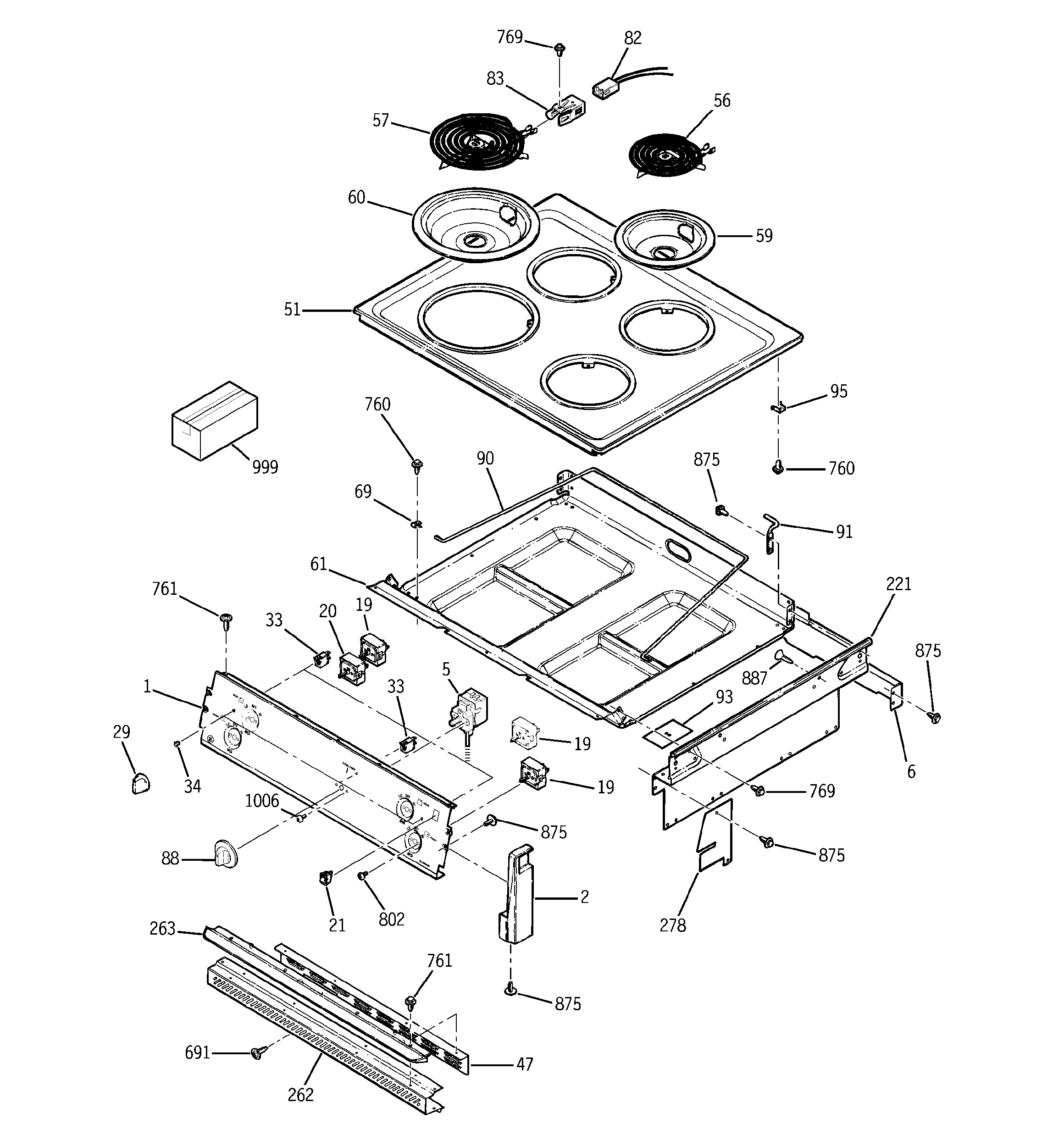 GE JMS08BD3WH control panel & cooktop diagram