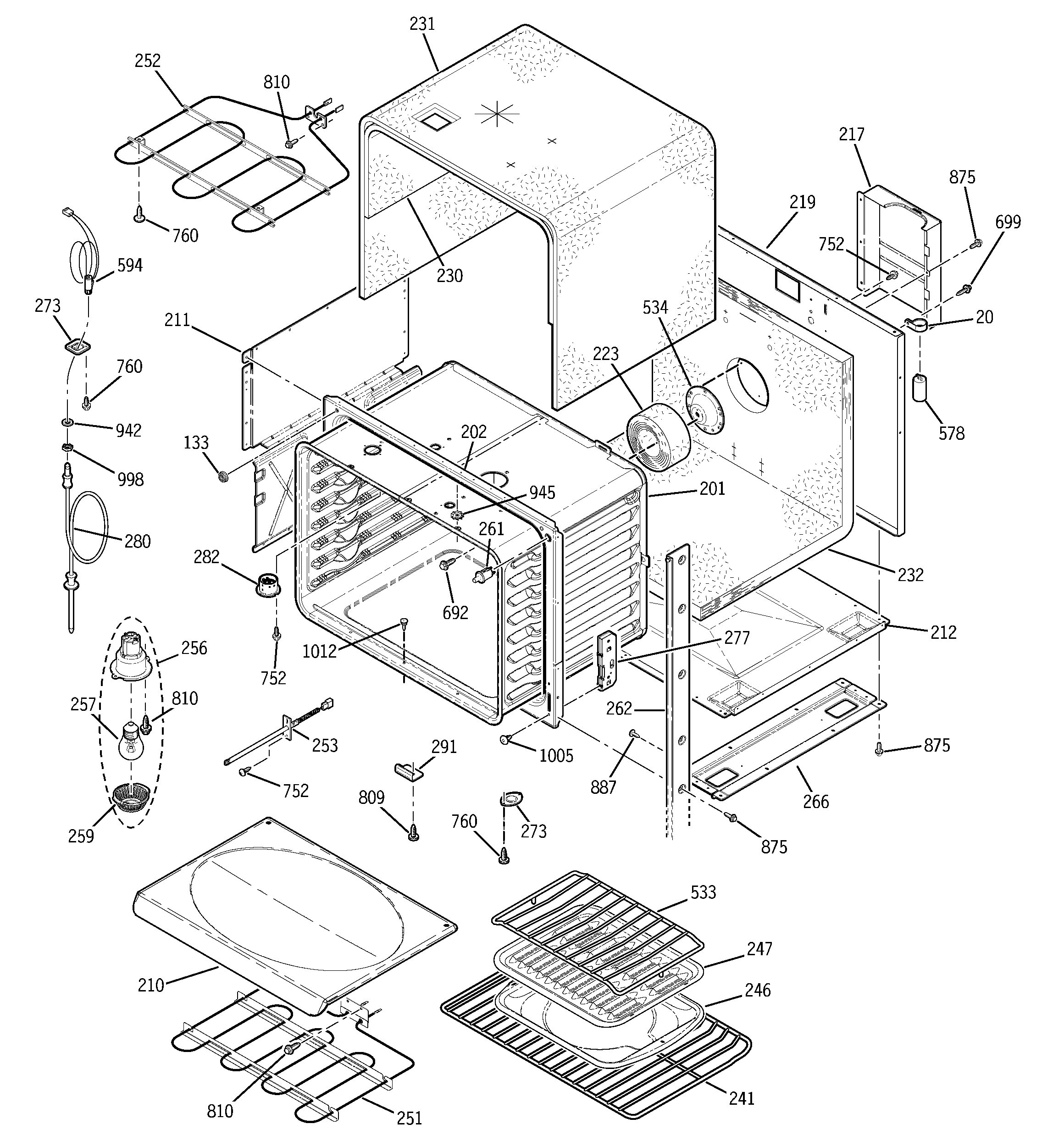 GE JT952BF2BB upper body diagram
