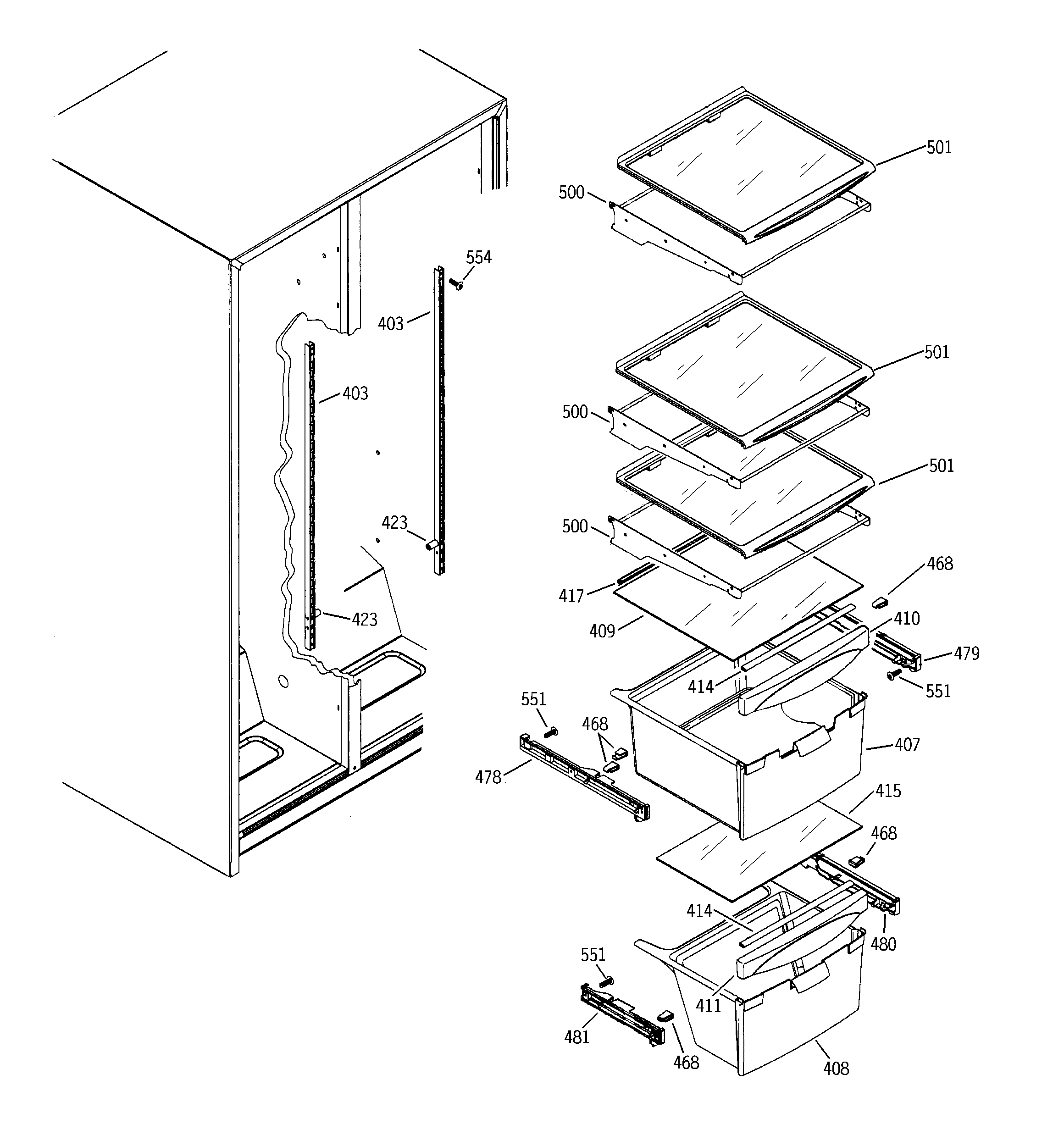 GE GSH22JFPCCC fresh food shelves diagram