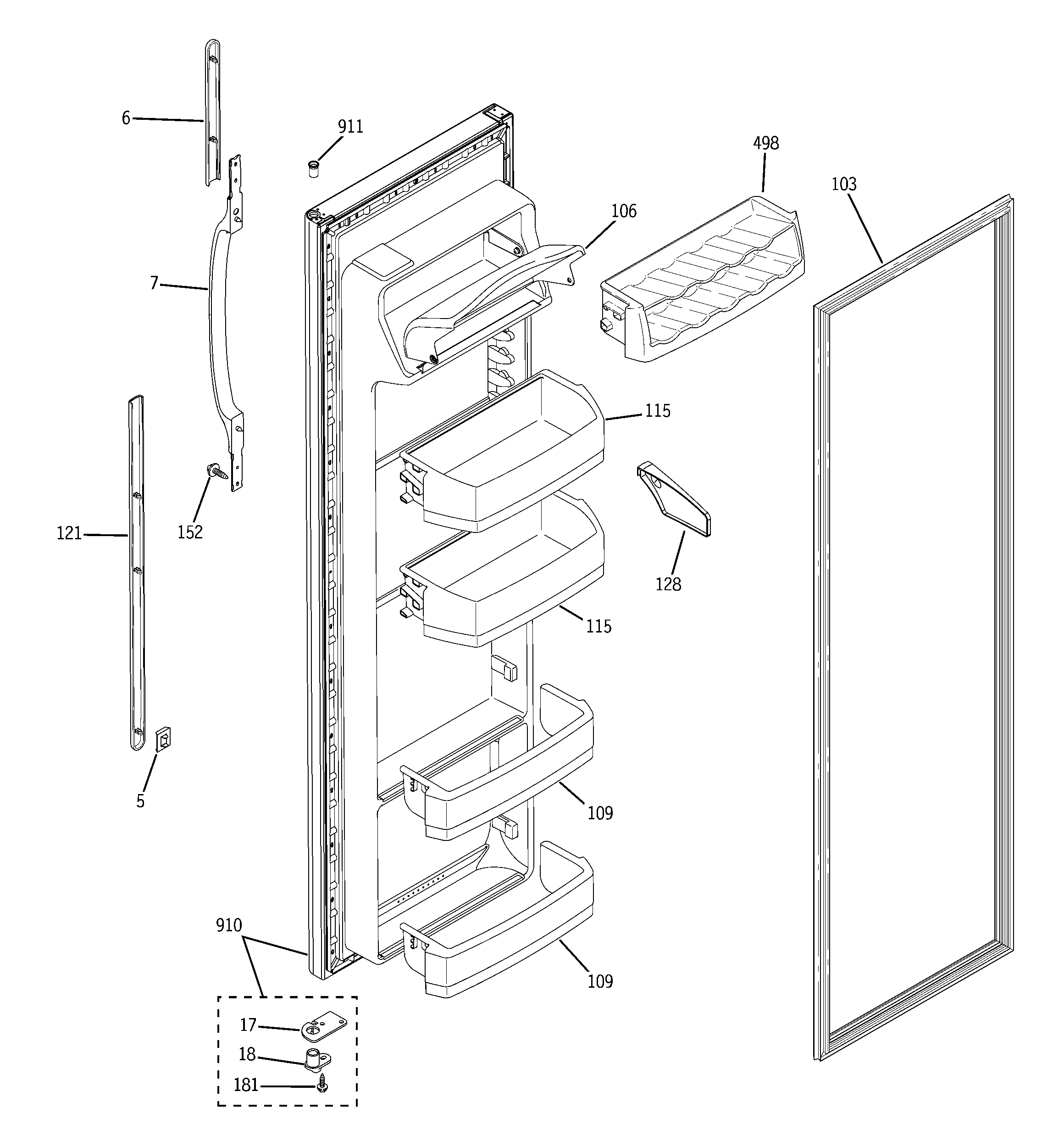 GE GSL25WGPCBS fresh food door diagram