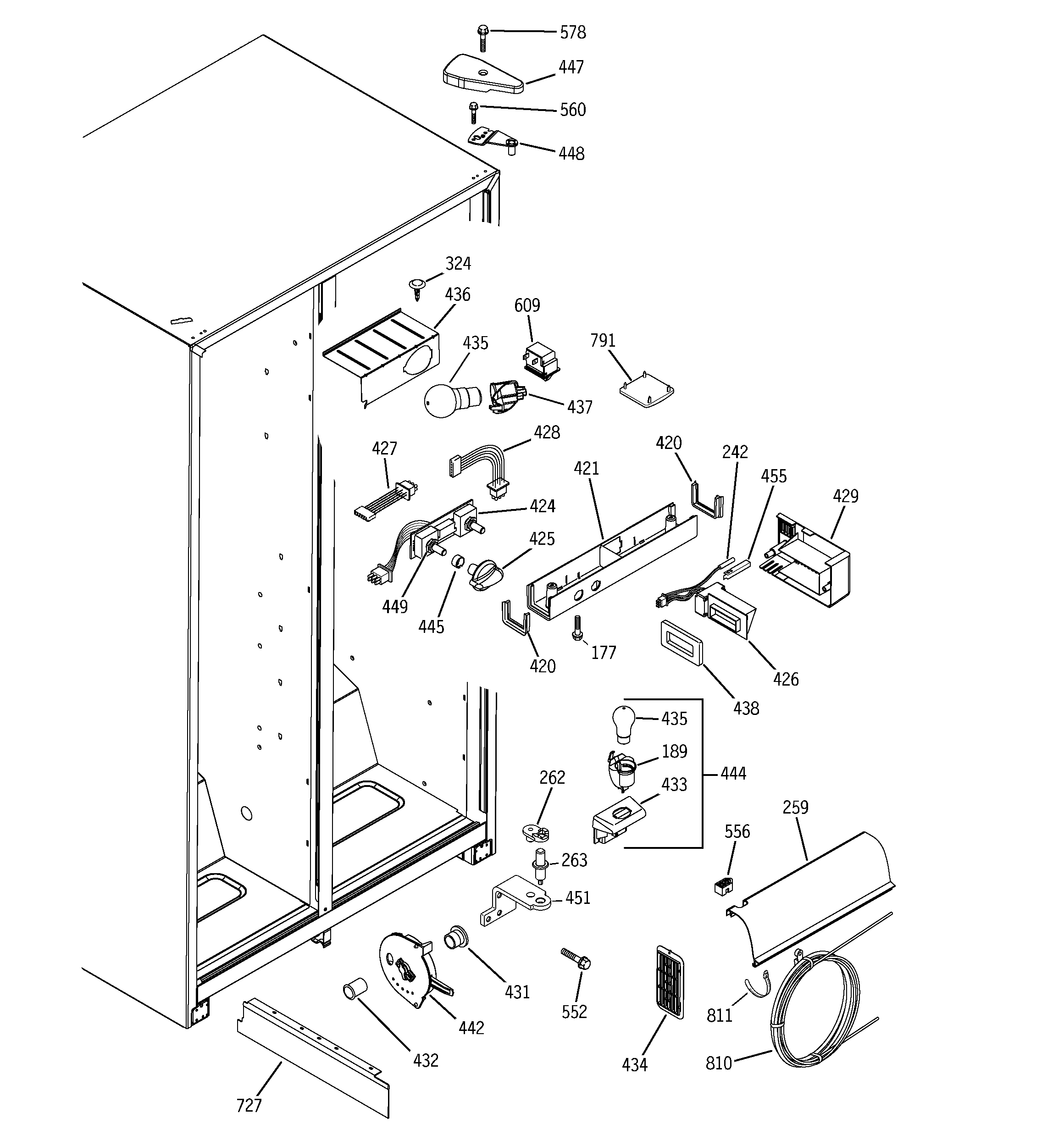 GE GSS25JEPCBB fresh food section diagram