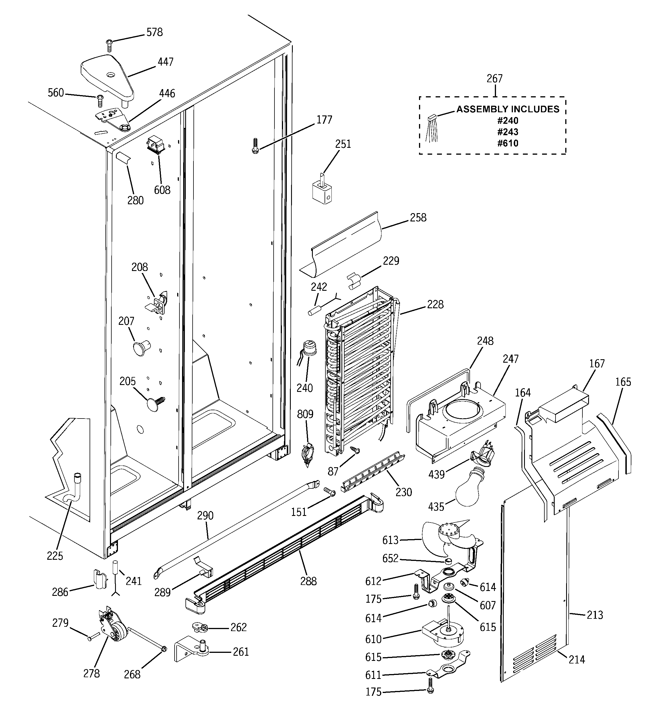 GE GSS25QGPCBB freezer section diagram