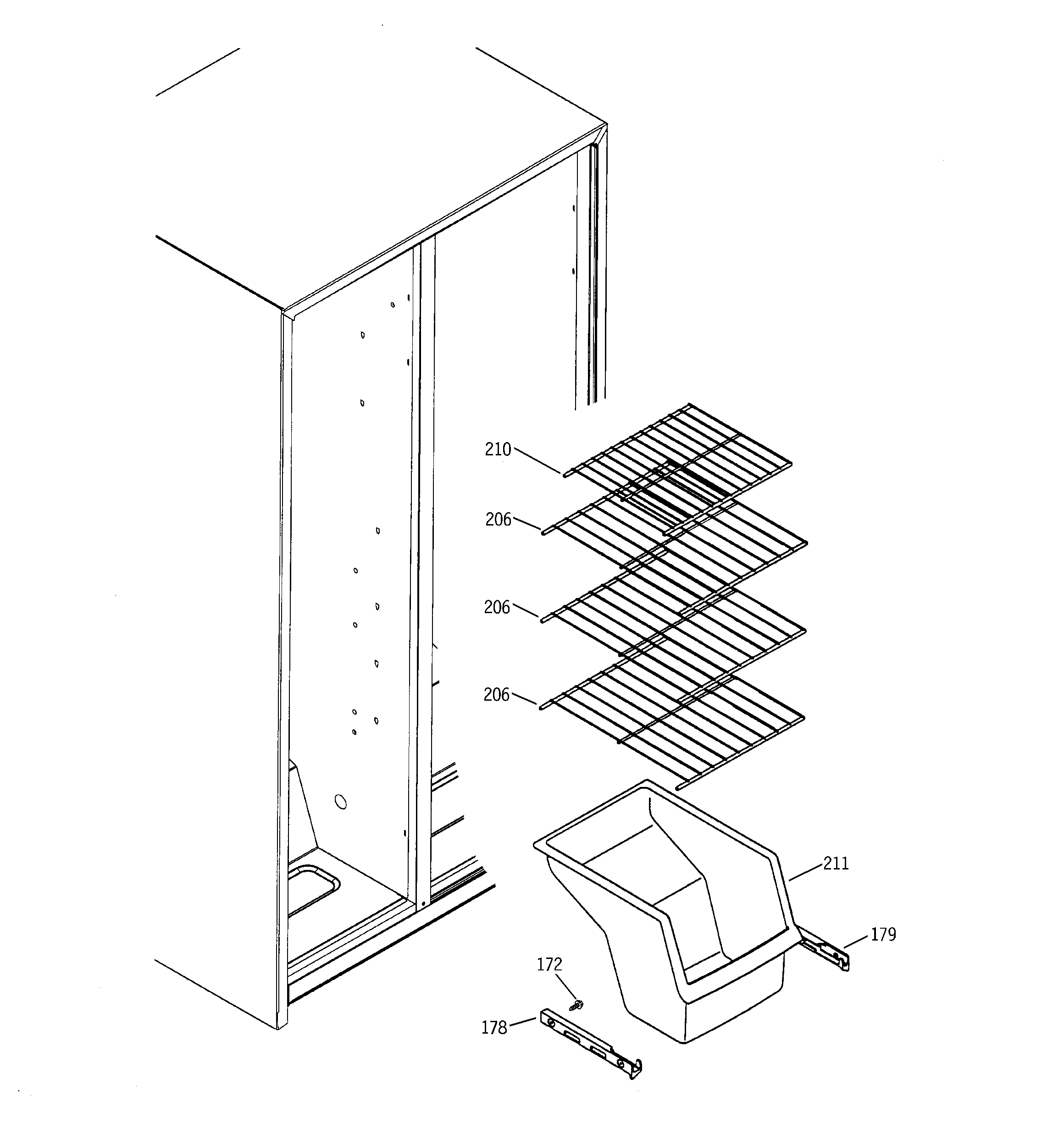 GE GSS25QGPCBB freezer shelves diagram