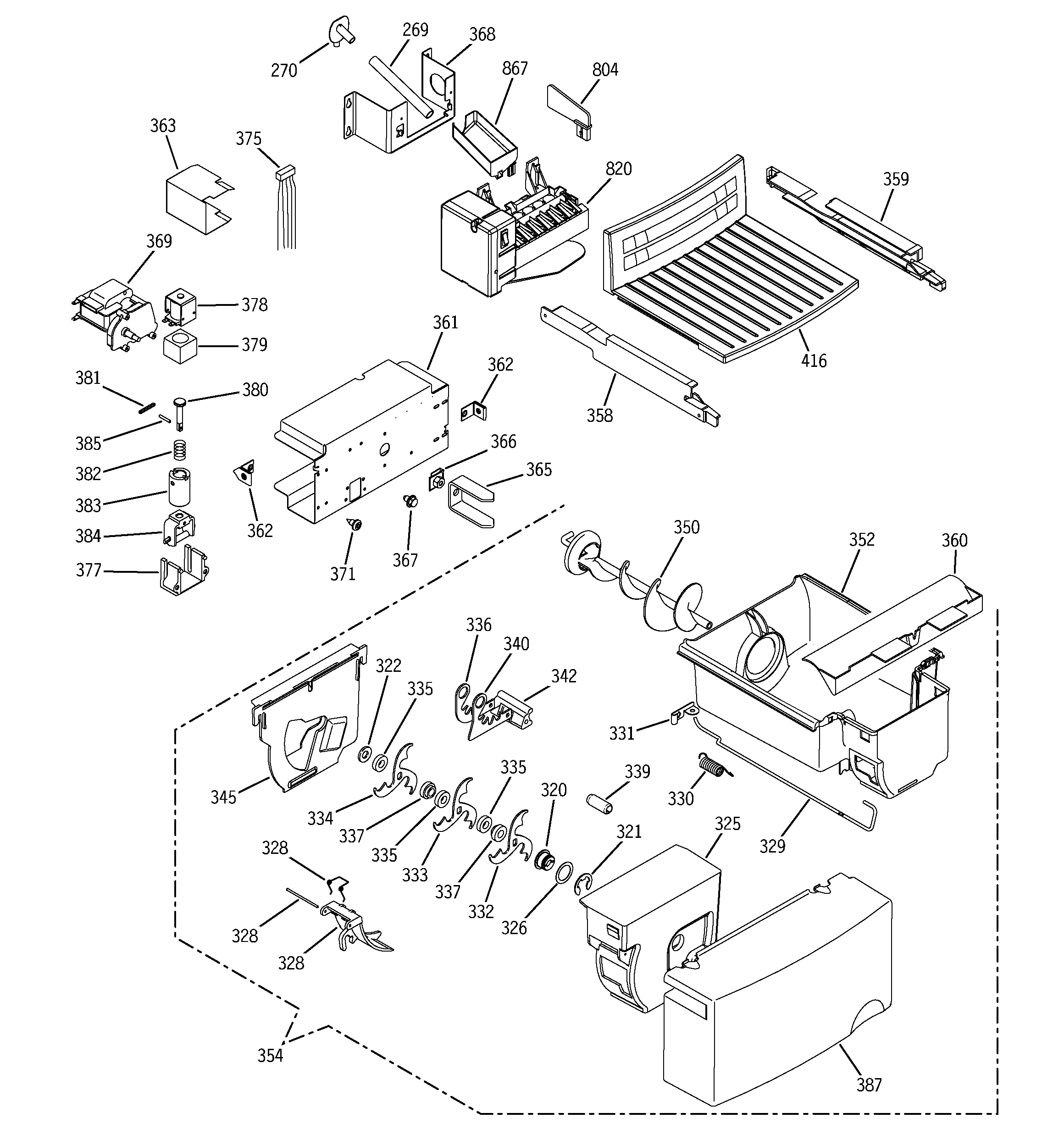 GE GSS25QGPCBB ice maker & dispenser diagram