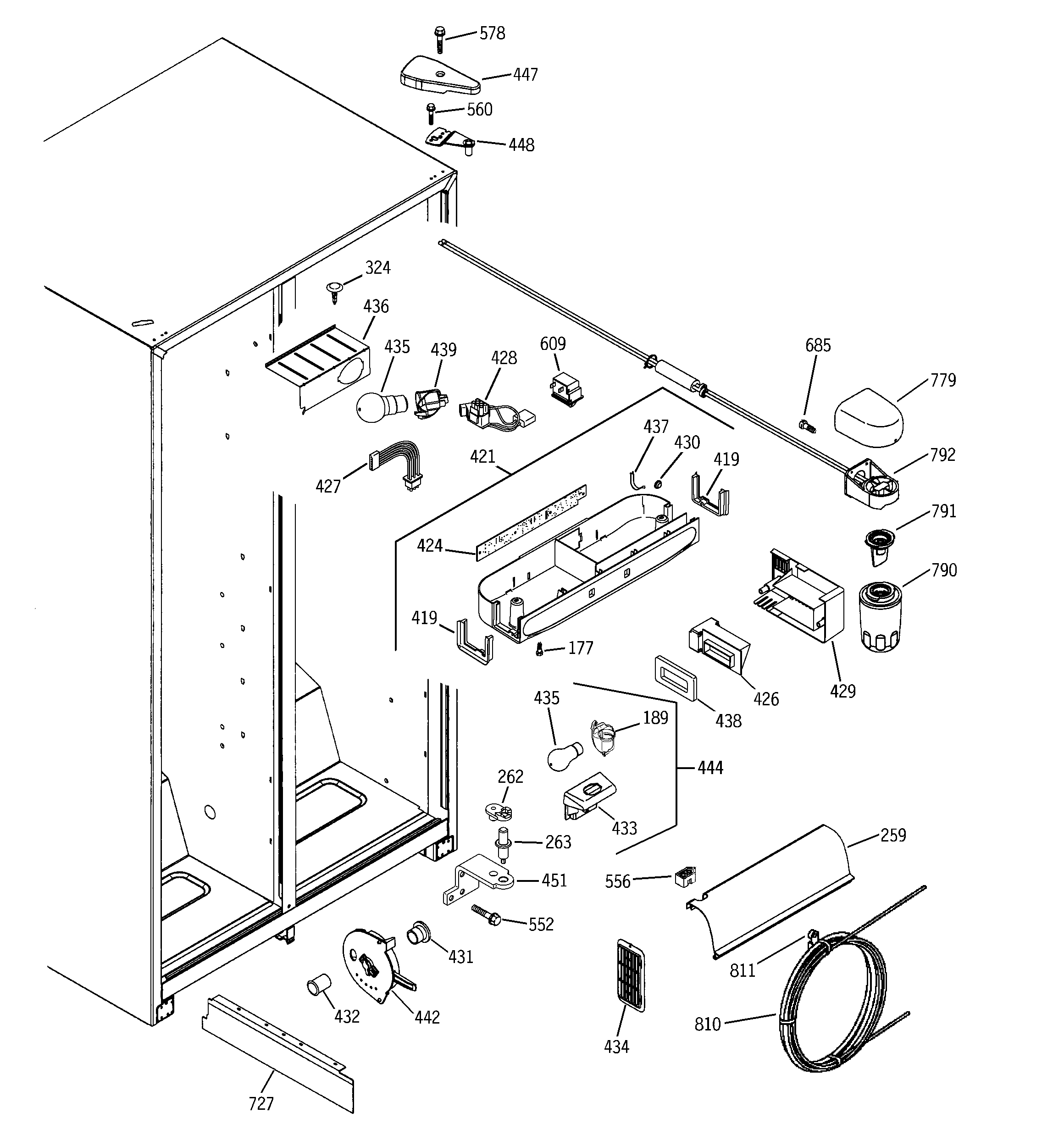 GE GSS25SGPCBS fresh food section diagram