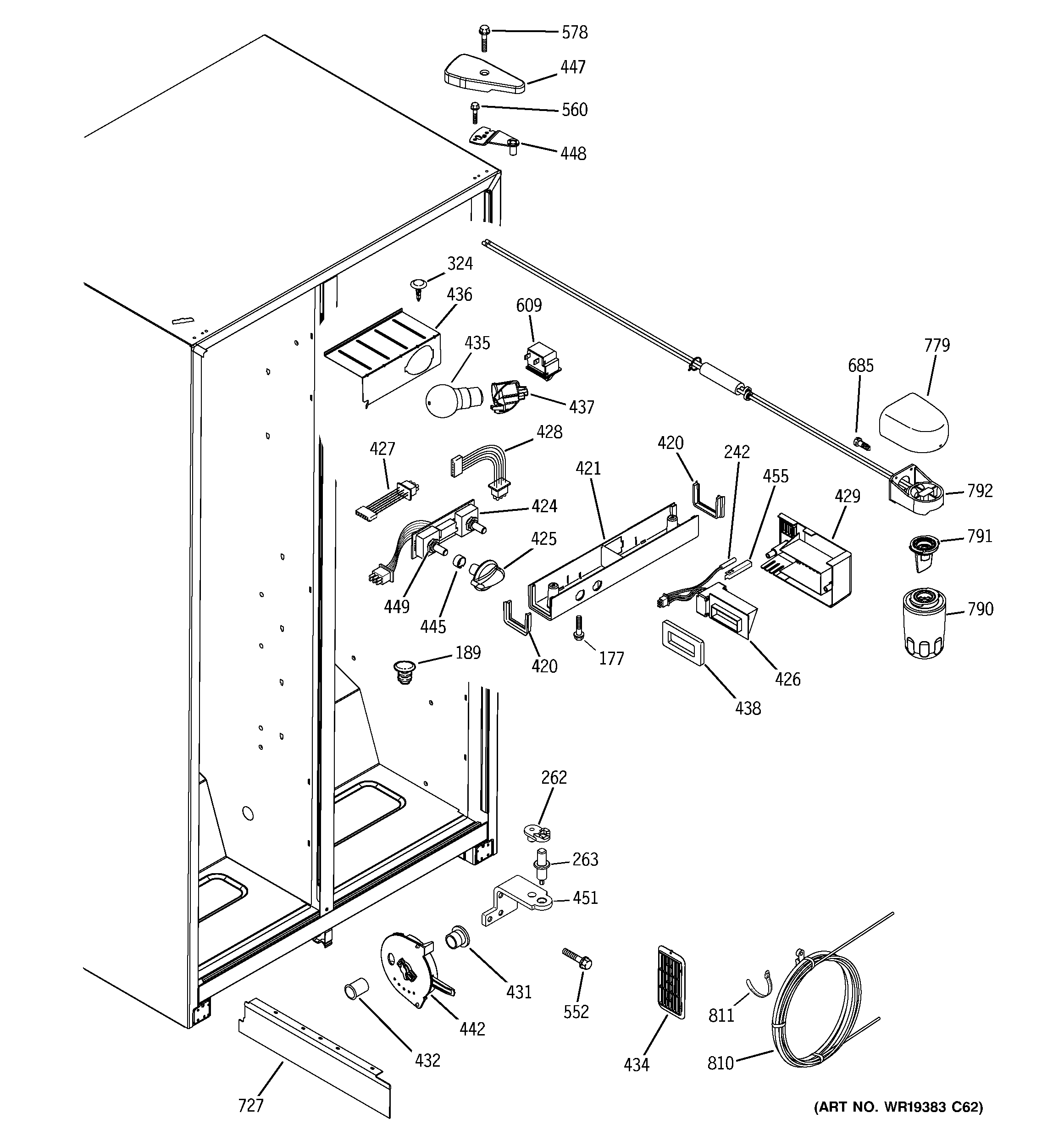 GE SSS25KFPCWW fresh food section diagram