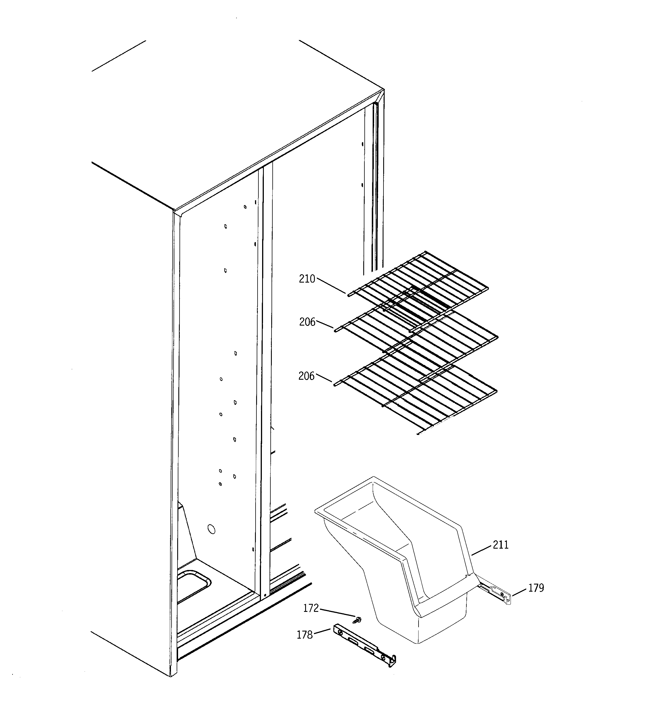 GE GSA20IEPCFWW freezer shelves diagram