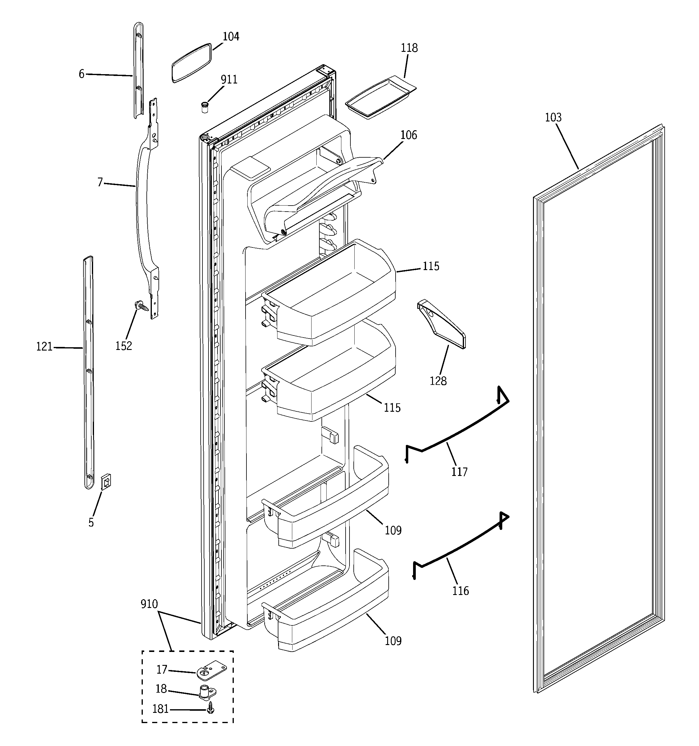 GE GSA22KBPCFWW fresh food door diagram