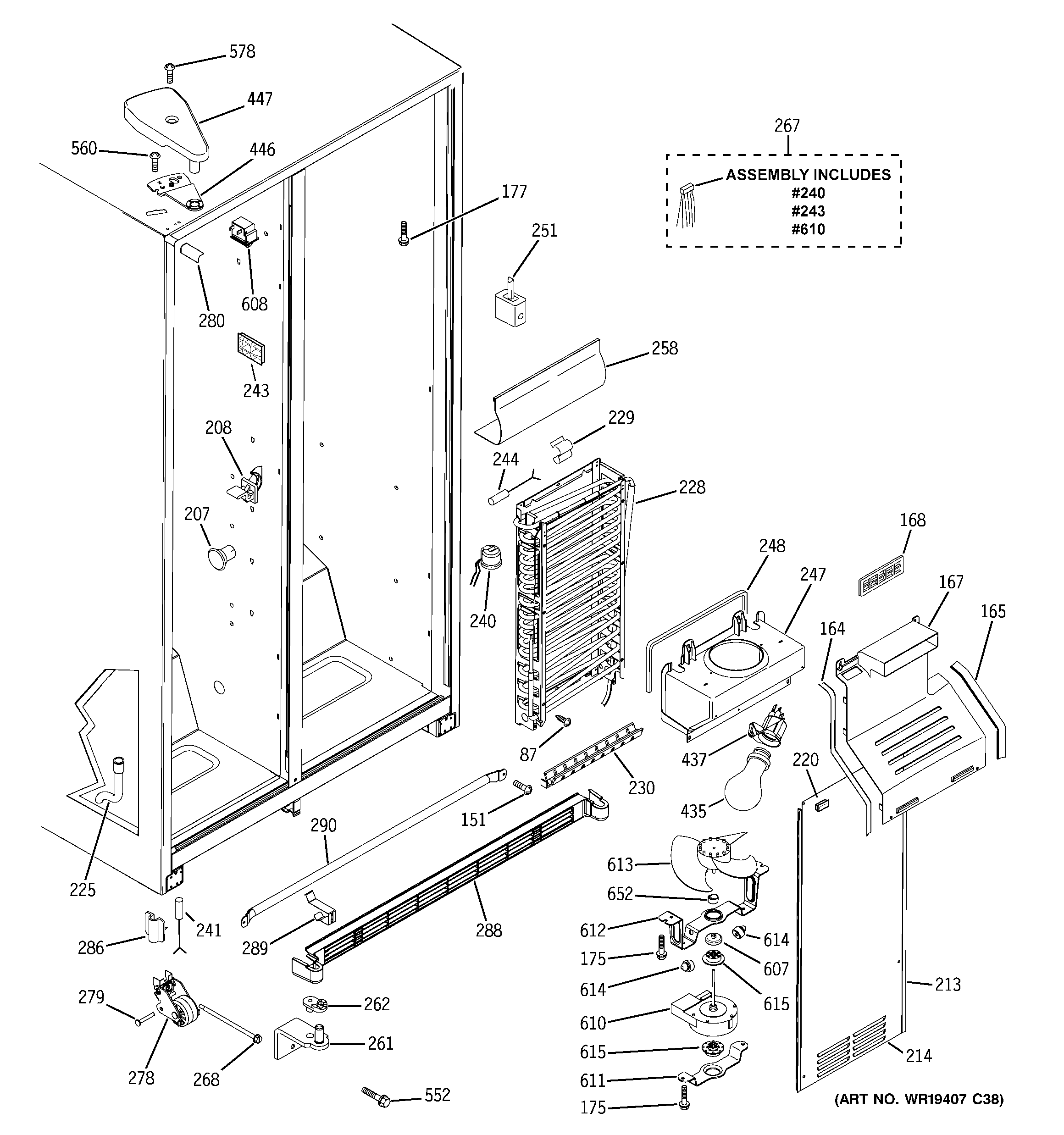 GE GSA22KBPCFWW freezer section diagram