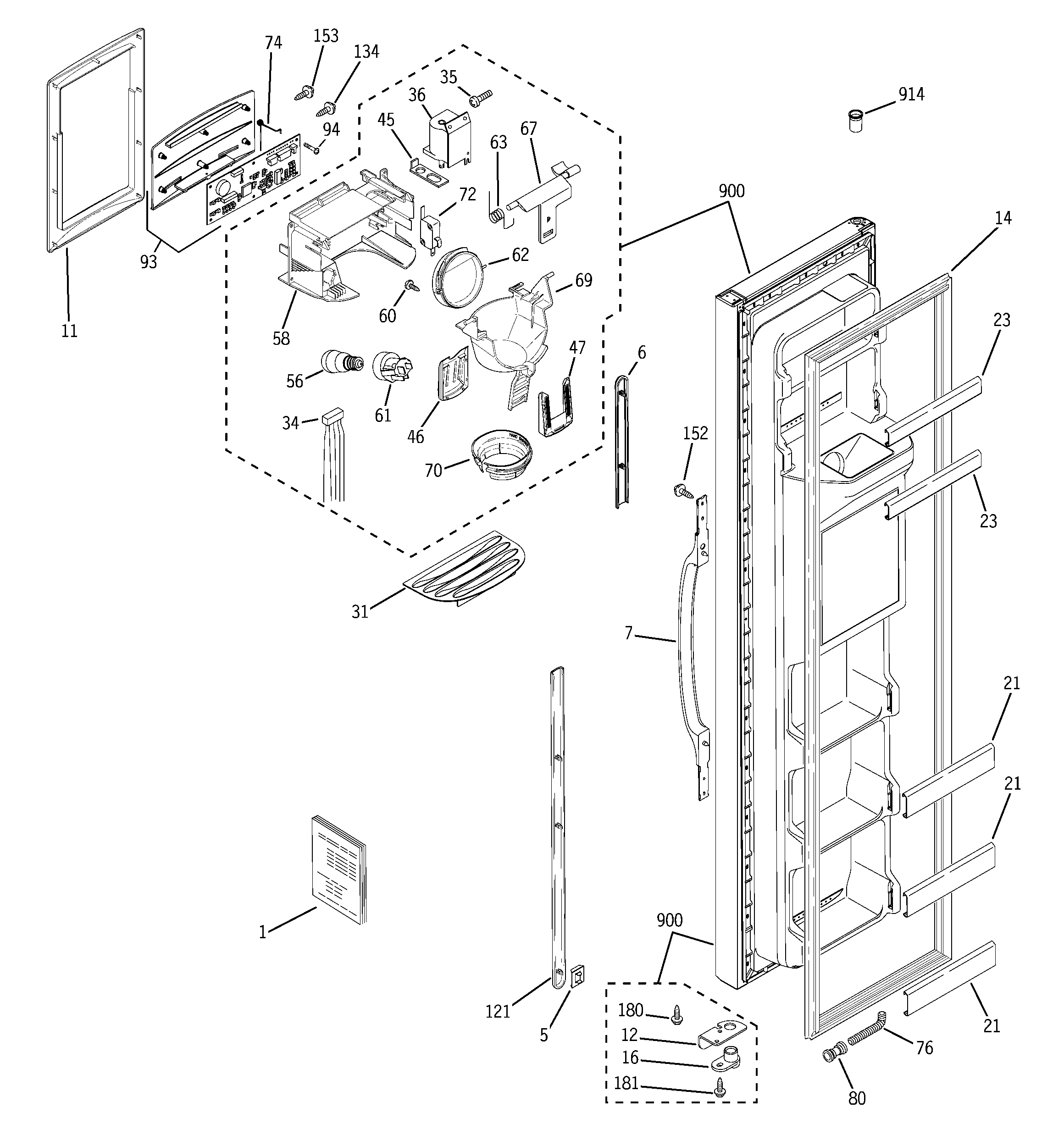 GE GSA22KEPCFBB freezer door diagram