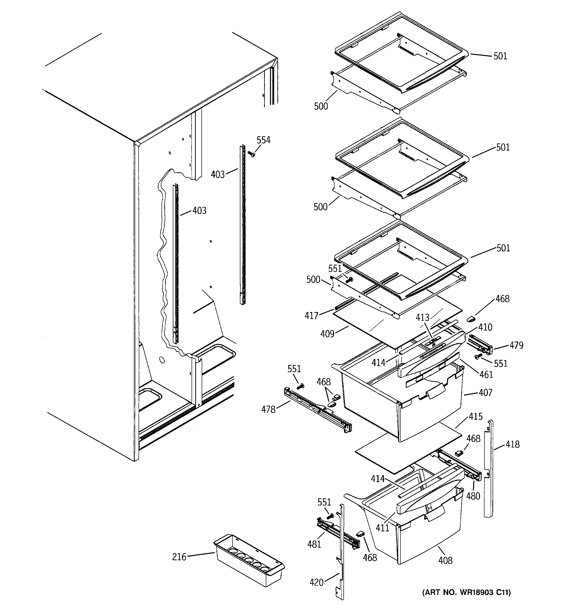 GE GSG22KEPCFWW fresh food shelves diagram