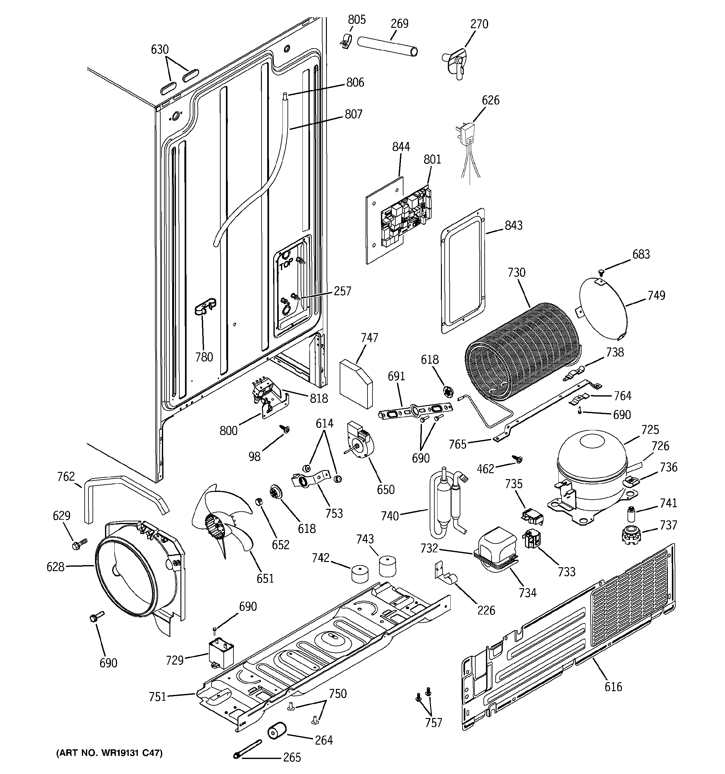 GE GSG22KEPCFWW sealed system & mother board diagram