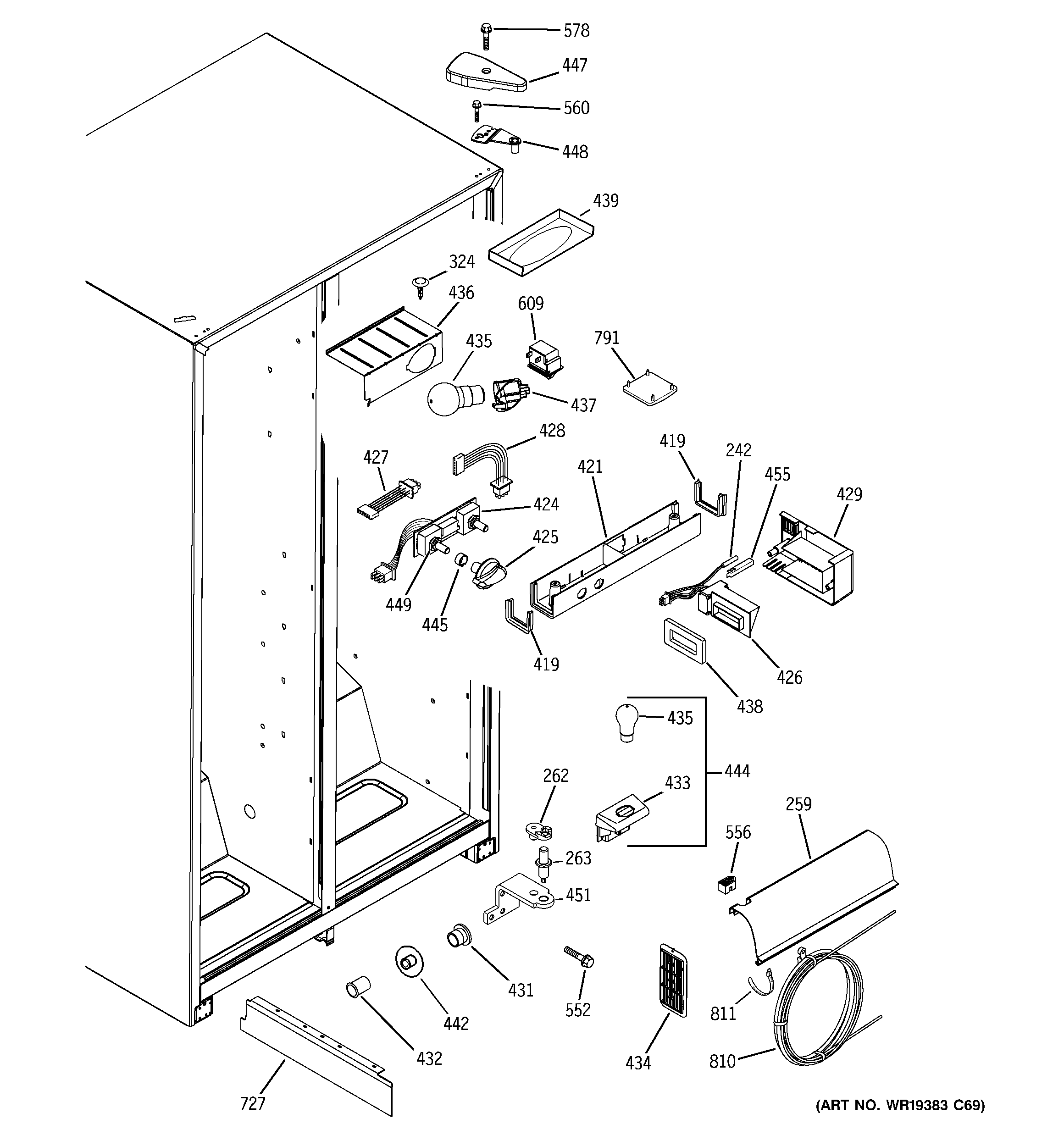 GE GSG25MIPCFBB fresh food section diagram