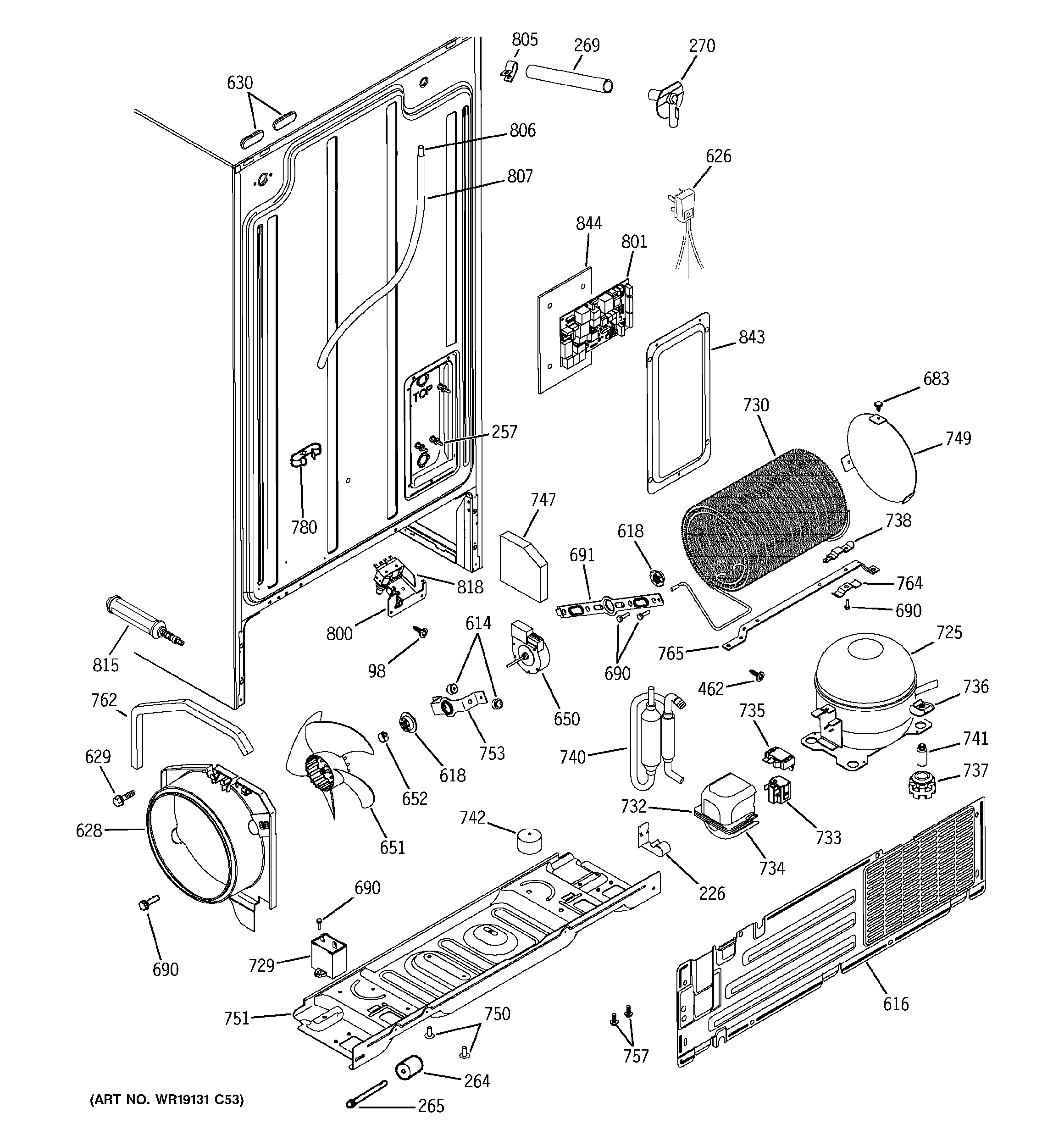 GE GSG25MIPCFBB sealed system & mother board diagram