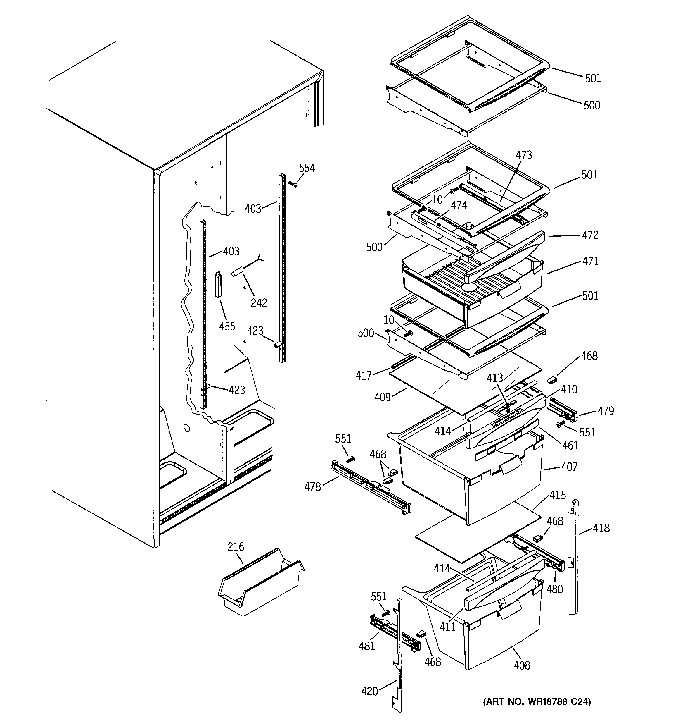 GE GSH25SGPCSS fresh food shelves diagram