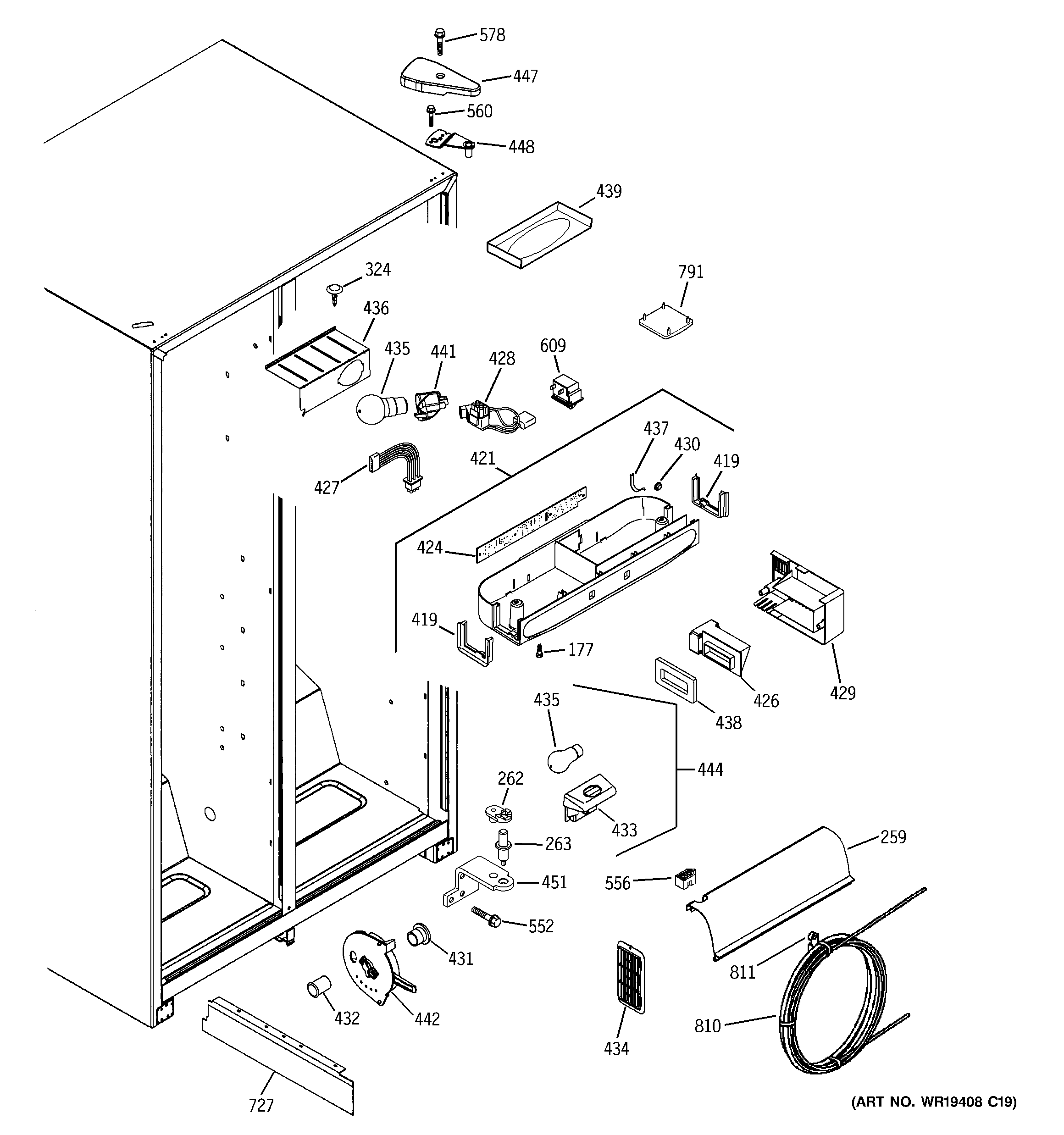 GE PSA22SIPCFSS fresh food section diagram