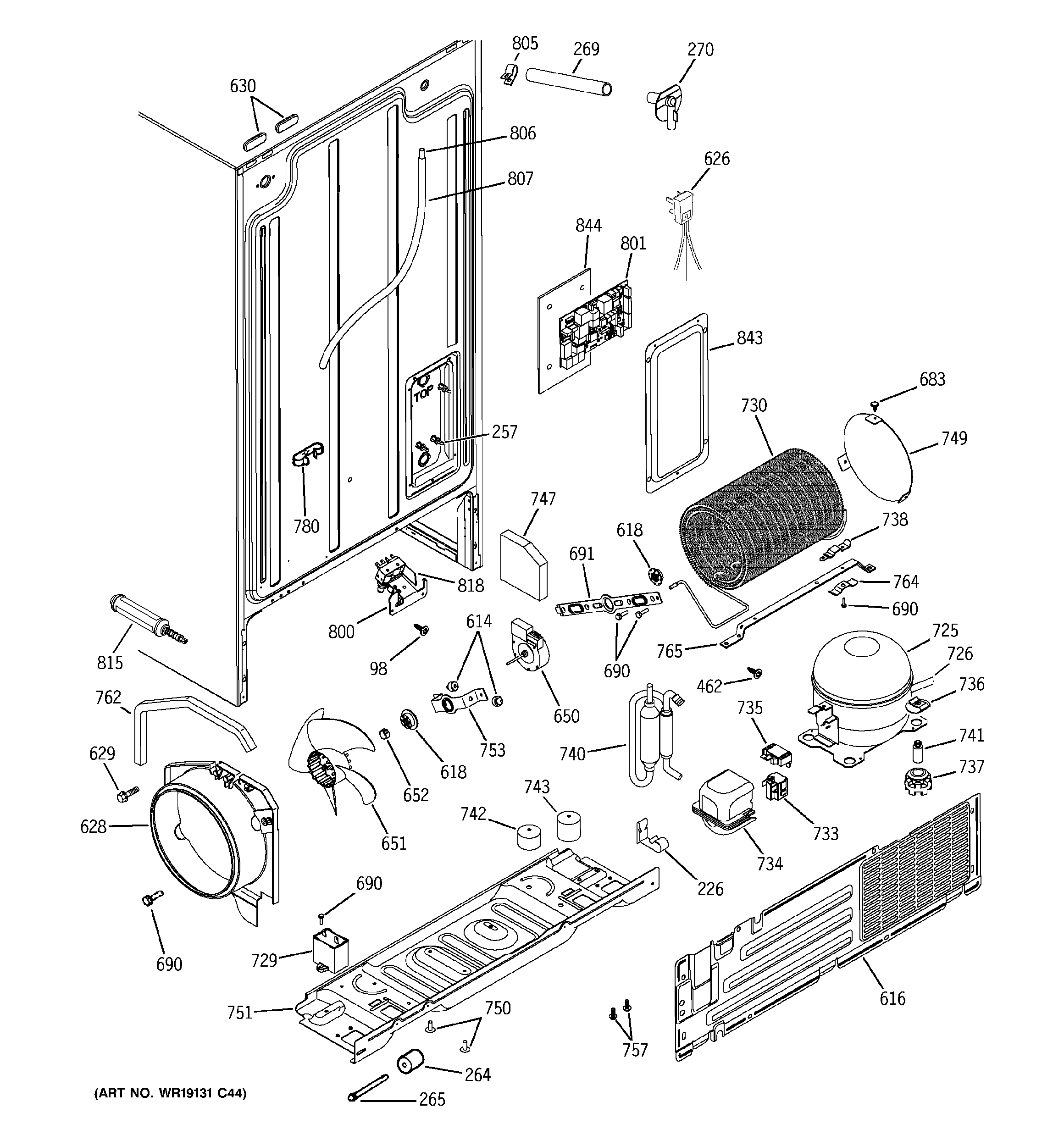 GE PSA22SIPCFSS sealed system & mother board diagram