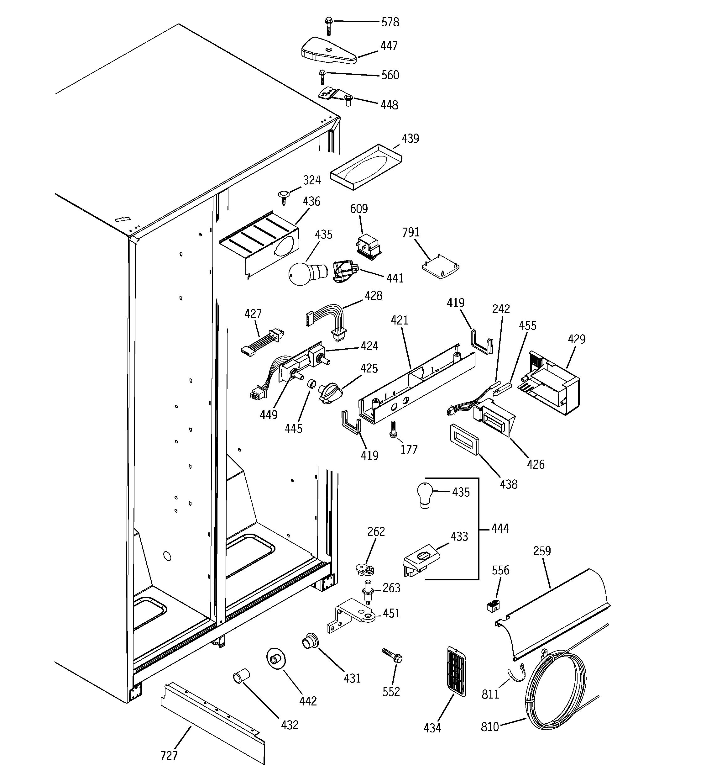 GE PSA25MIPCFBB fresh food section diagram