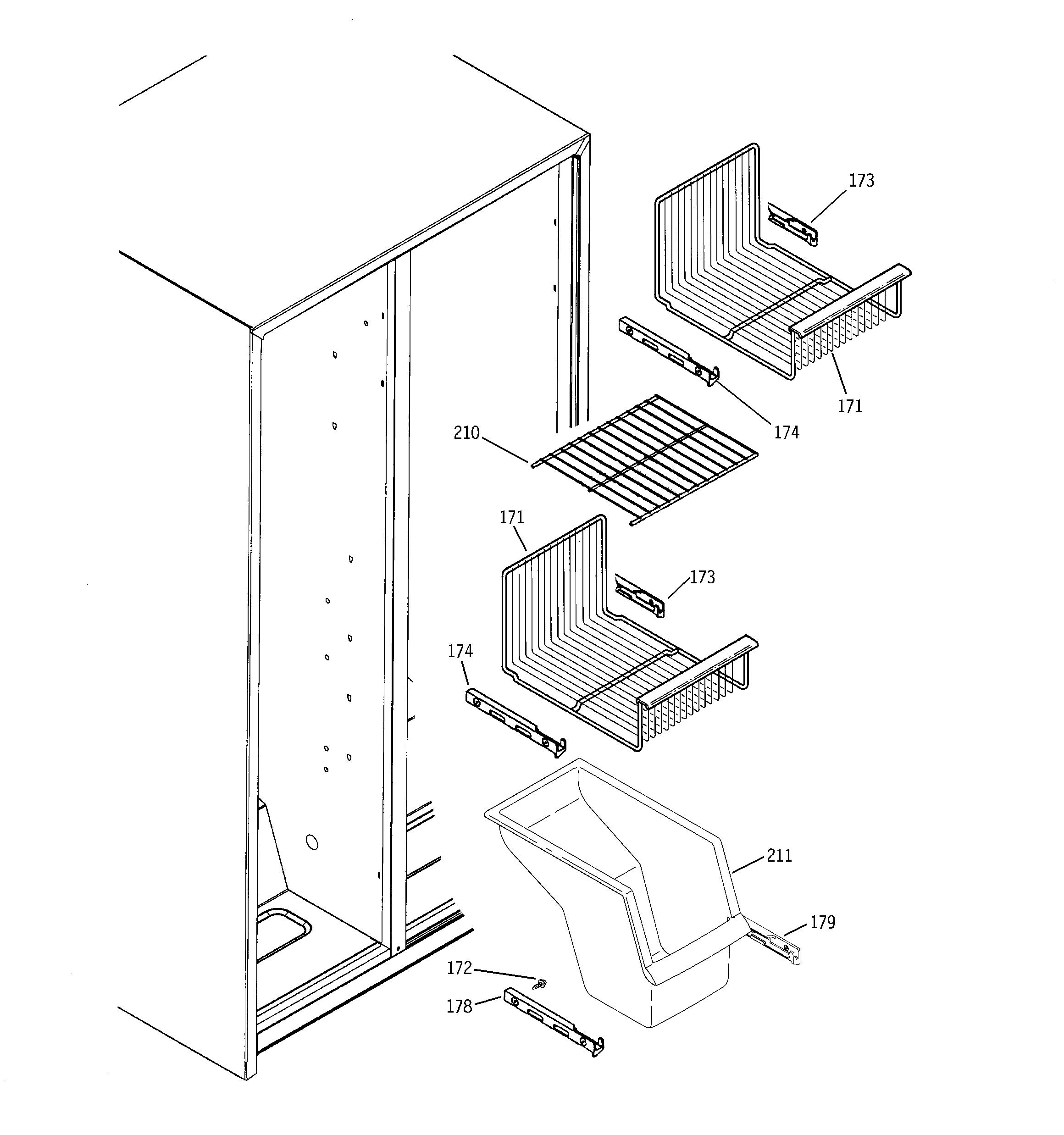 GE PSG22MIPCFBB freezer shelves diagram