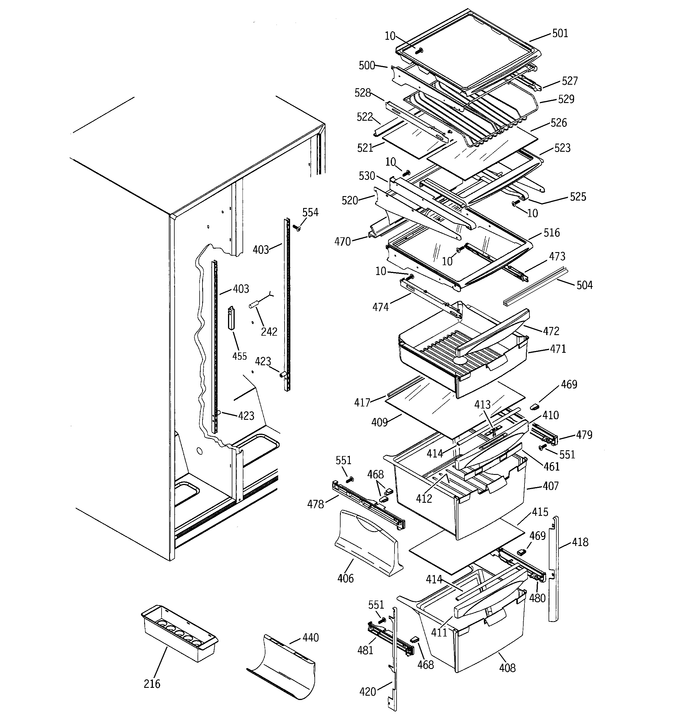 GE PSG22MIPCFBB fresh food shelves diagram